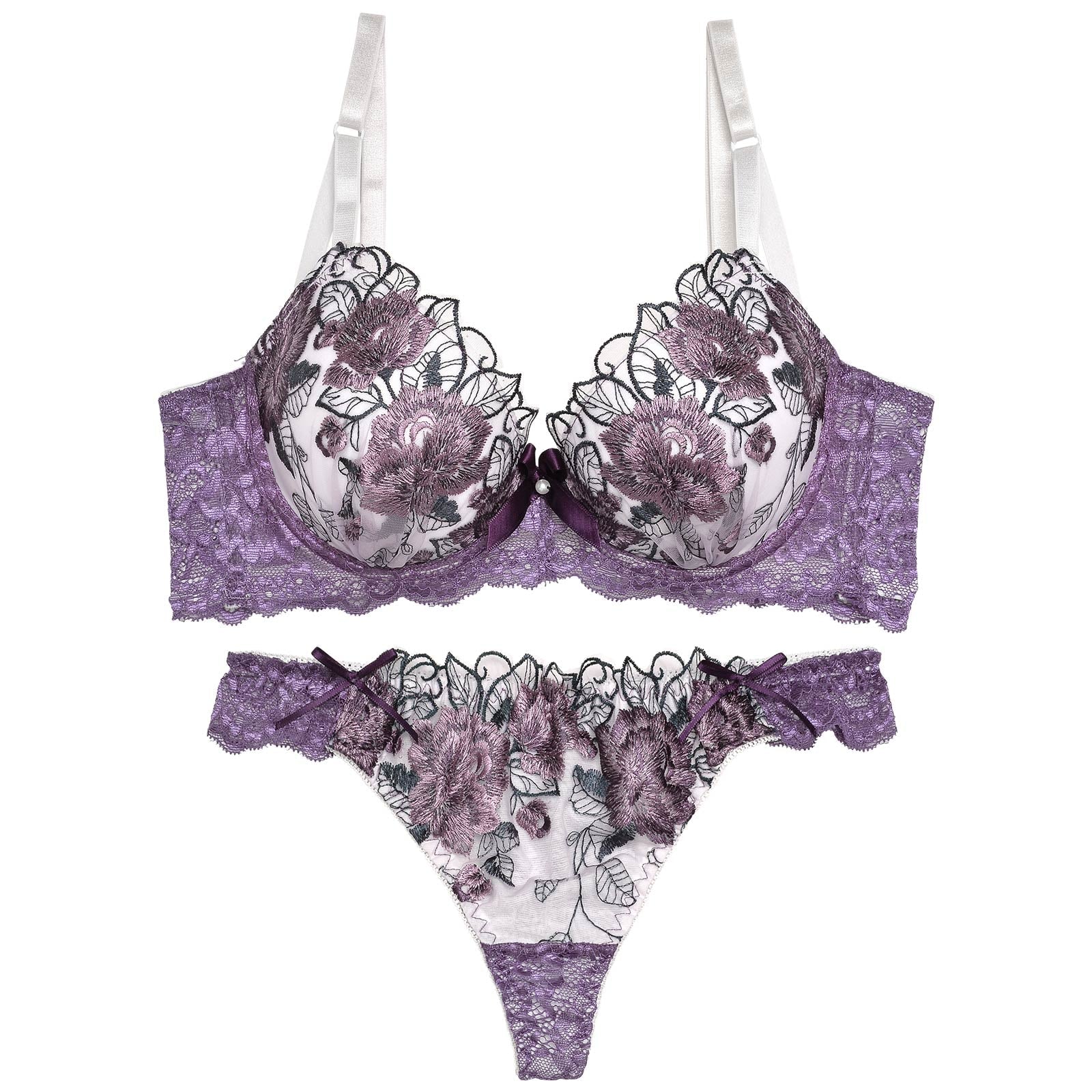 2/11再販!【三上悠亜着用】ゴージャスフラワーパール育乳脇高ブラジャー&Tバックショーツ - 【公式】247Lingerie