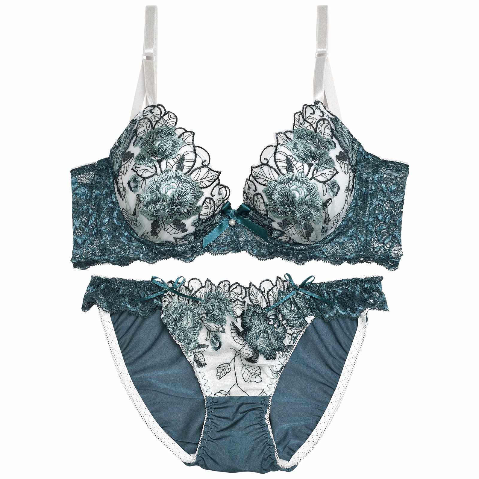 1/17再販!【三上悠亜着用】【EFサイズ】ゴージャスフラワーパール育乳脇高ブラジャー&フルバックショーツ - 【公式】247Lingerie