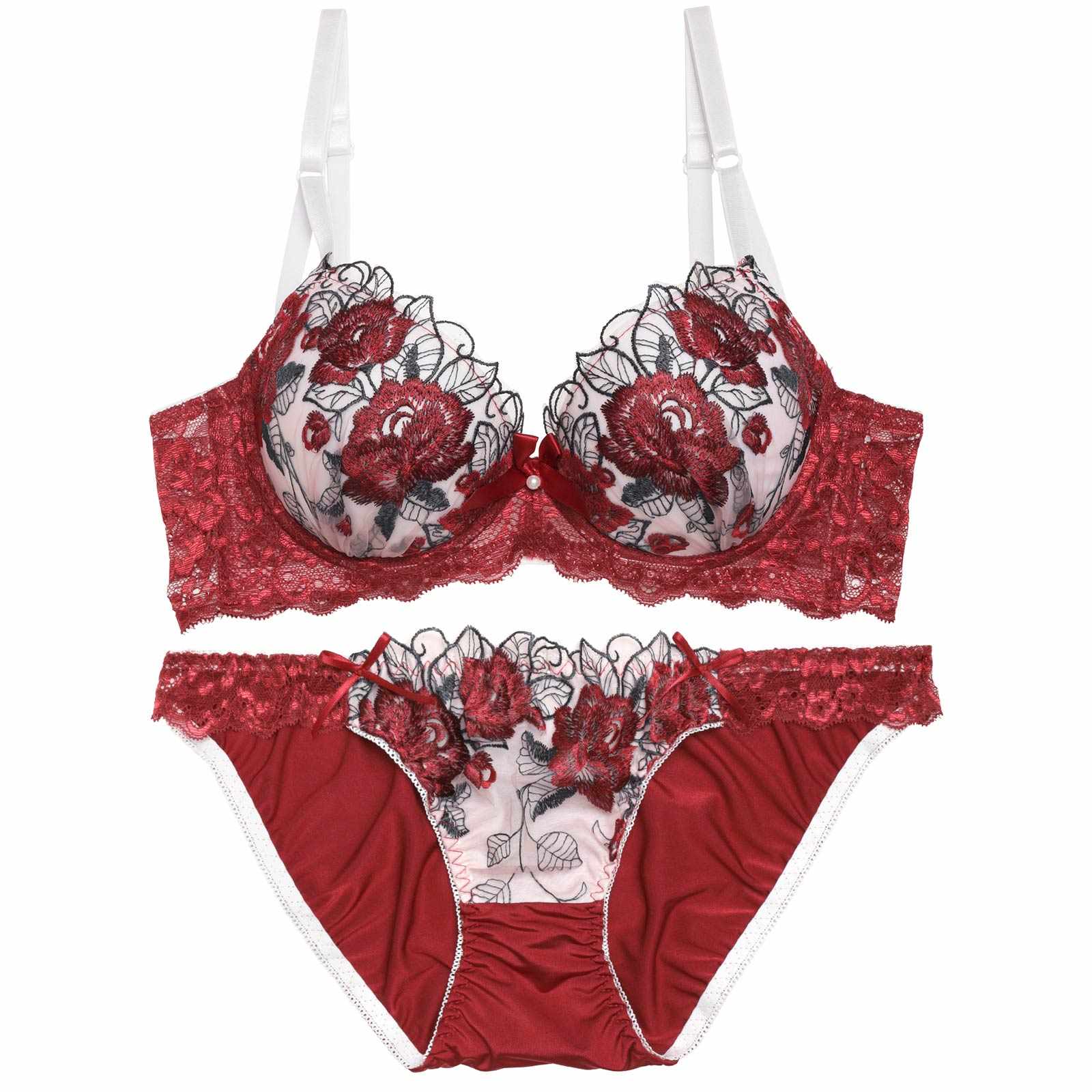 11/8再販!【三上悠亜着用】【EFサイズ】ゴージャスフラワーパール育乳脇高ブラジャー&フルバックショーツ