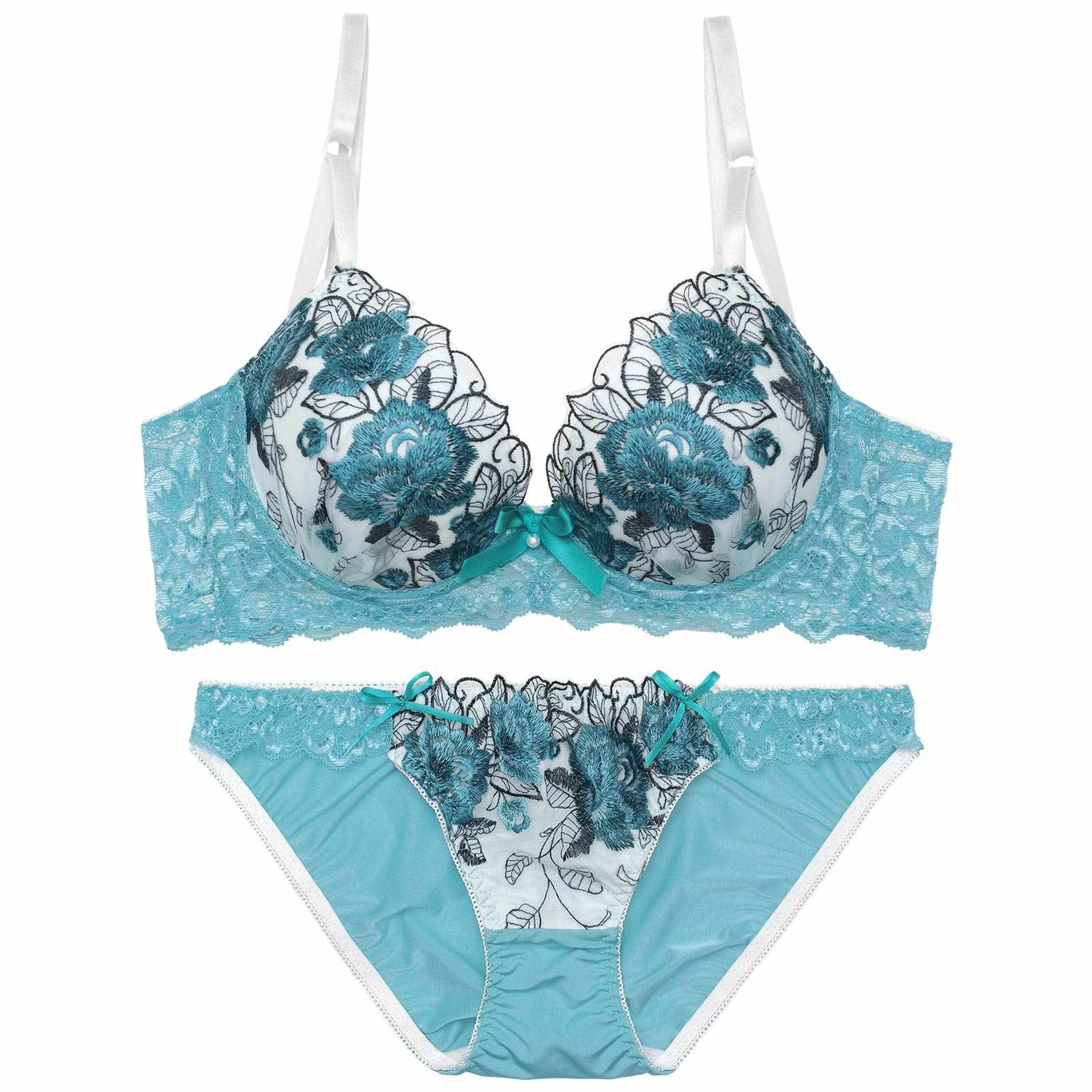 11/8再販!【三上悠亜着用】【EFサイズ】ゴージャスフラワーパール育乳脇高ブラジャー&フルバックショーツ