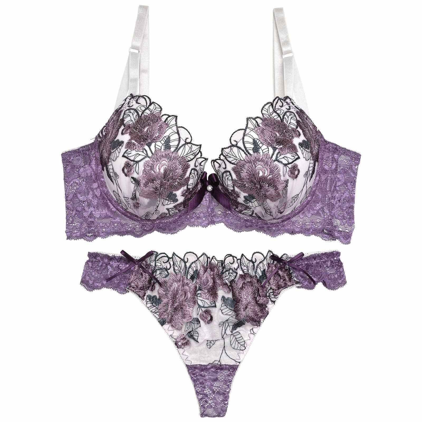 1/17再販!【三上悠亜着用】【EFサイズ】ゴージャスフラワーパール育乳脇高ブラジャー&Tバックショーツ - 【公式】247Lingerie