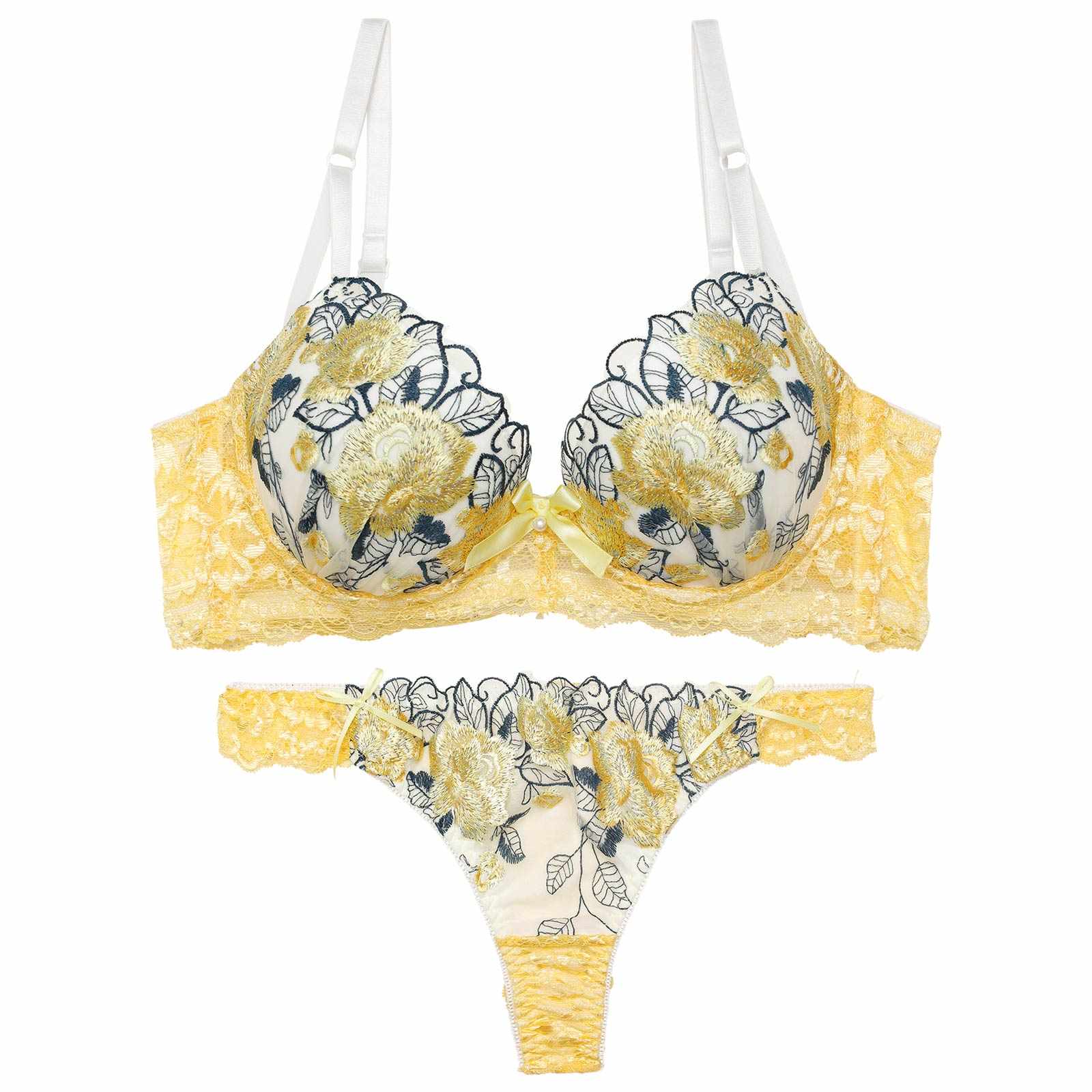 11/8再販!【三上悠亜着用】【EFサイズ】ゴージャスフラワーパール育乳脇高ブラジャー&Tバックショーツ