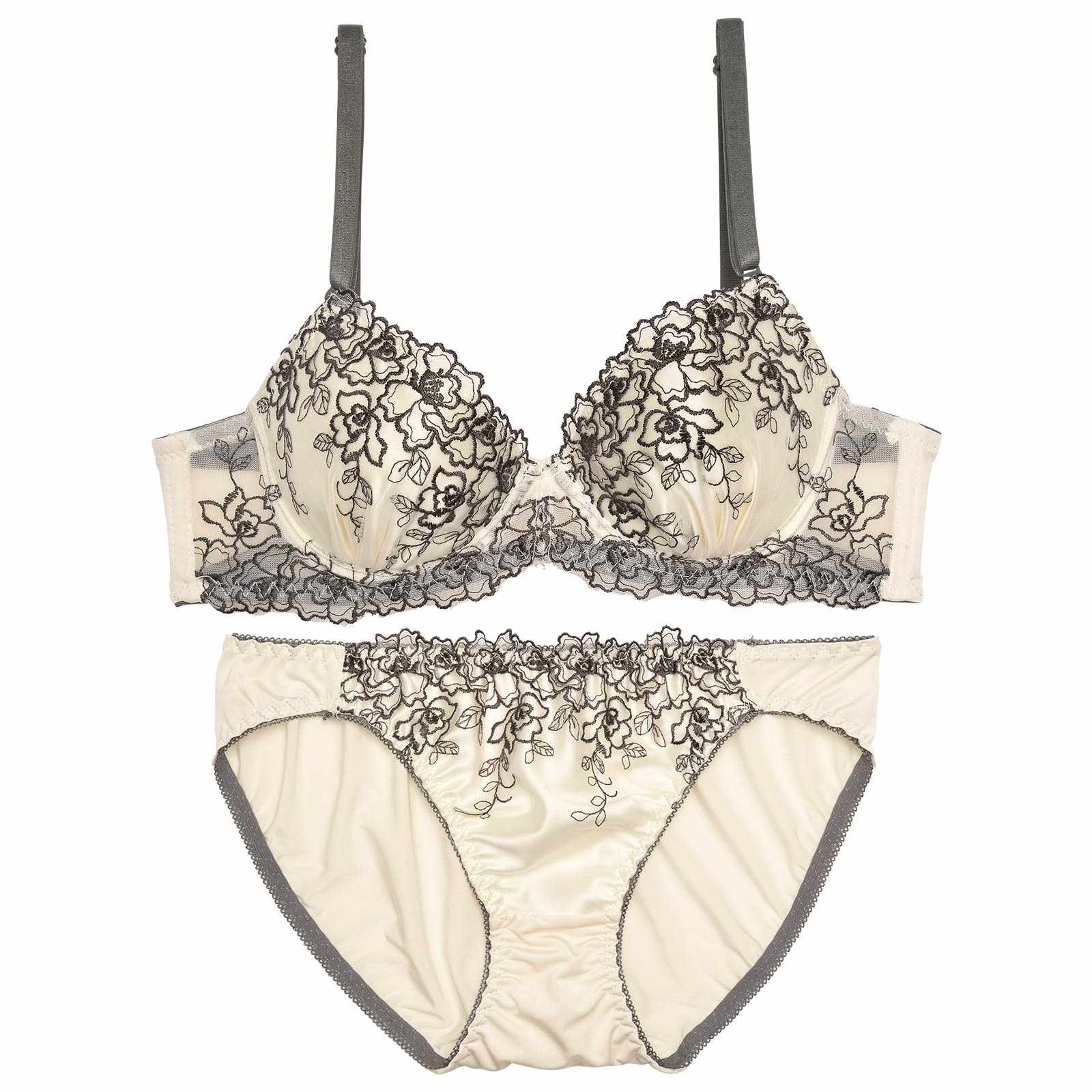 バイカラーフローラルブラジャー&フルバックショーツ