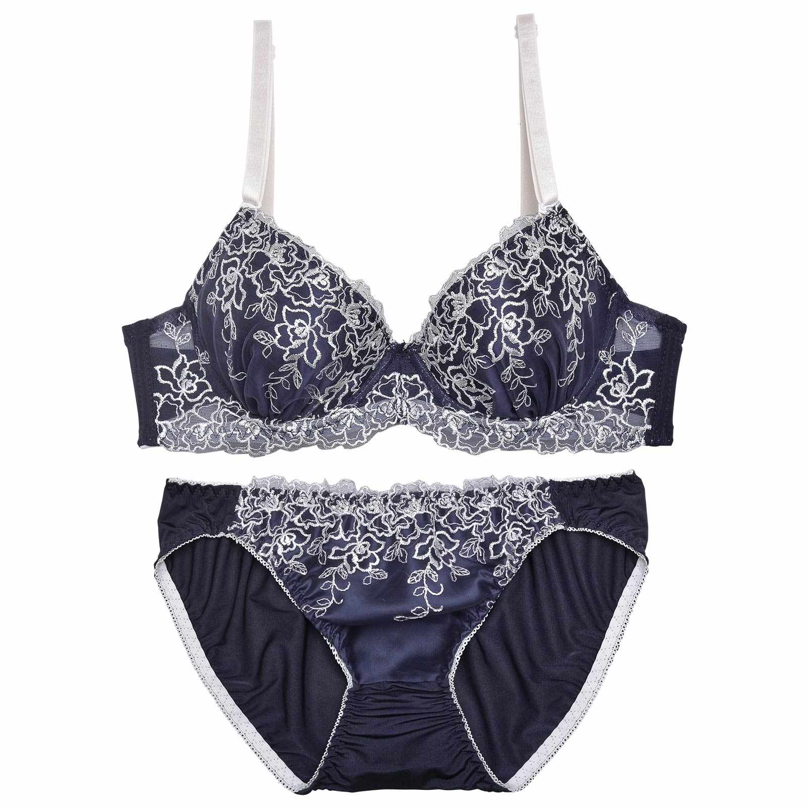 バイカラーフローラルブラジャー&フルバックショーツ