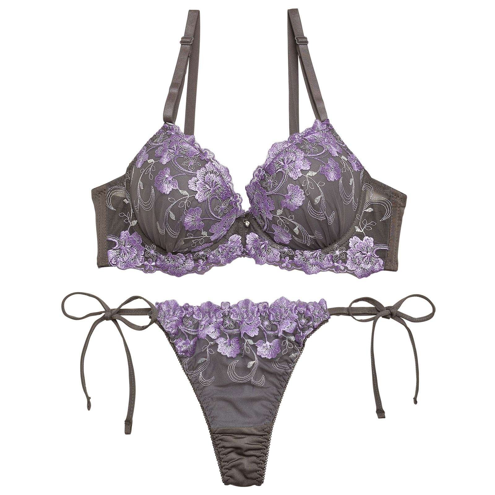 グレースシャイニーフラワーブラジャー&サイド紐Tバックショーツ