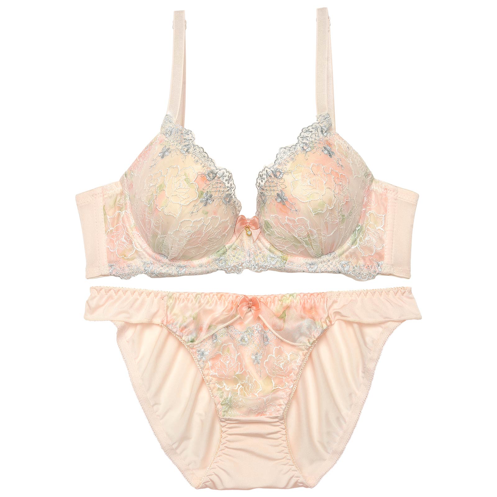 ペールマーブルフルール育乳脇高ブラジャー&バック透けフルバックショーツ