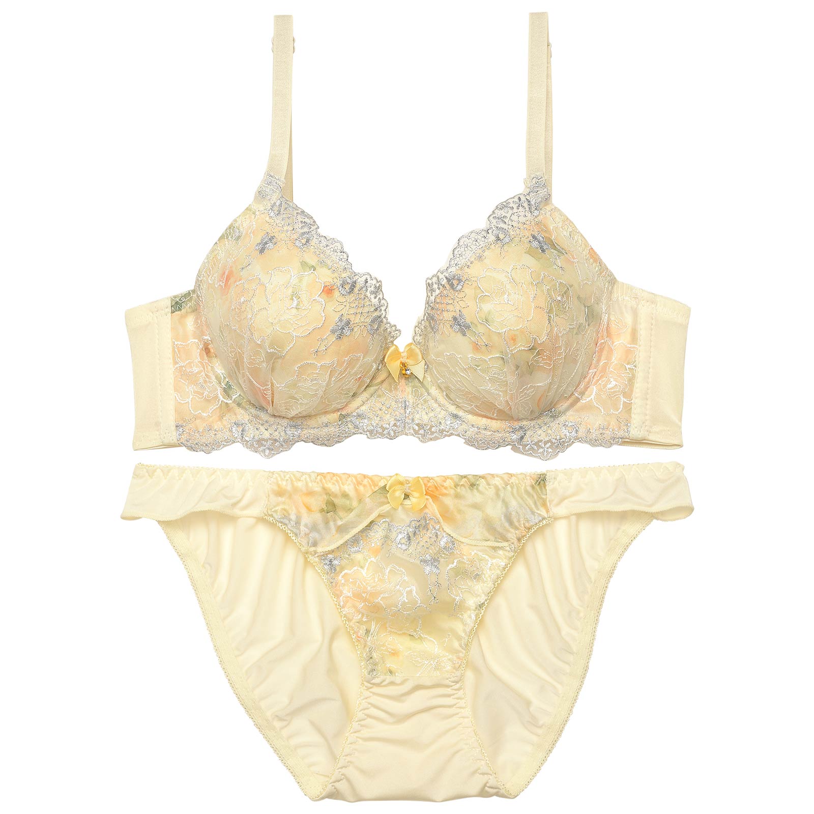 ペールマーブルフルール育乳脇高ブラジャー&バック透けフルバックショーツ