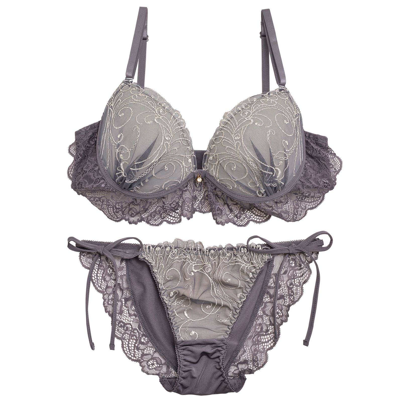 12/2再販!【三上悠亜着用】【EFサイズ】ロイヤルレースレイヤードブラジャー&サイド紐フルバックショーツ
