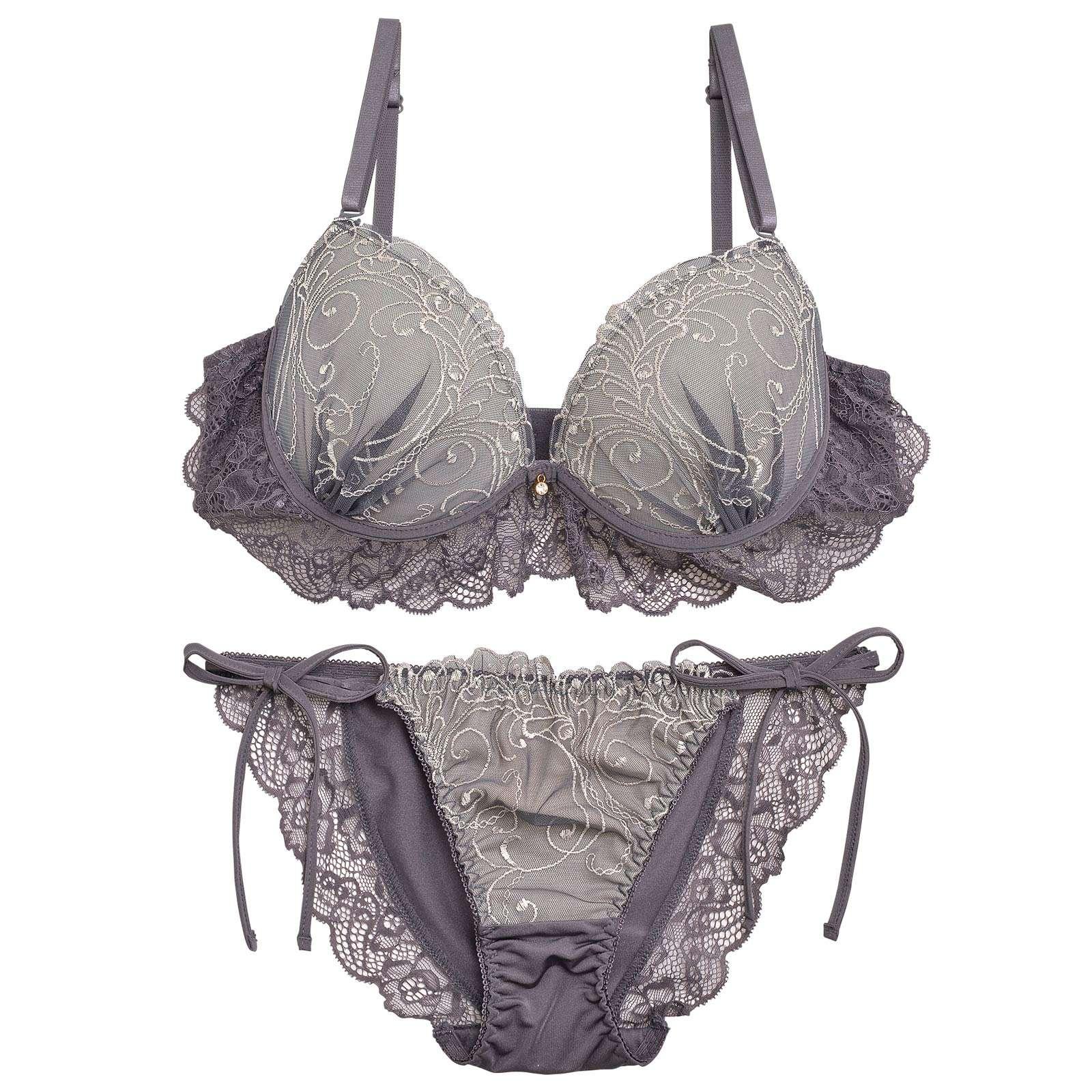 【三上悠亜着用】【EFサイズ】ロイヤルレースレイヤードブラジャー&サイド紐フルバックショーツ - 【公式】247Lingerie