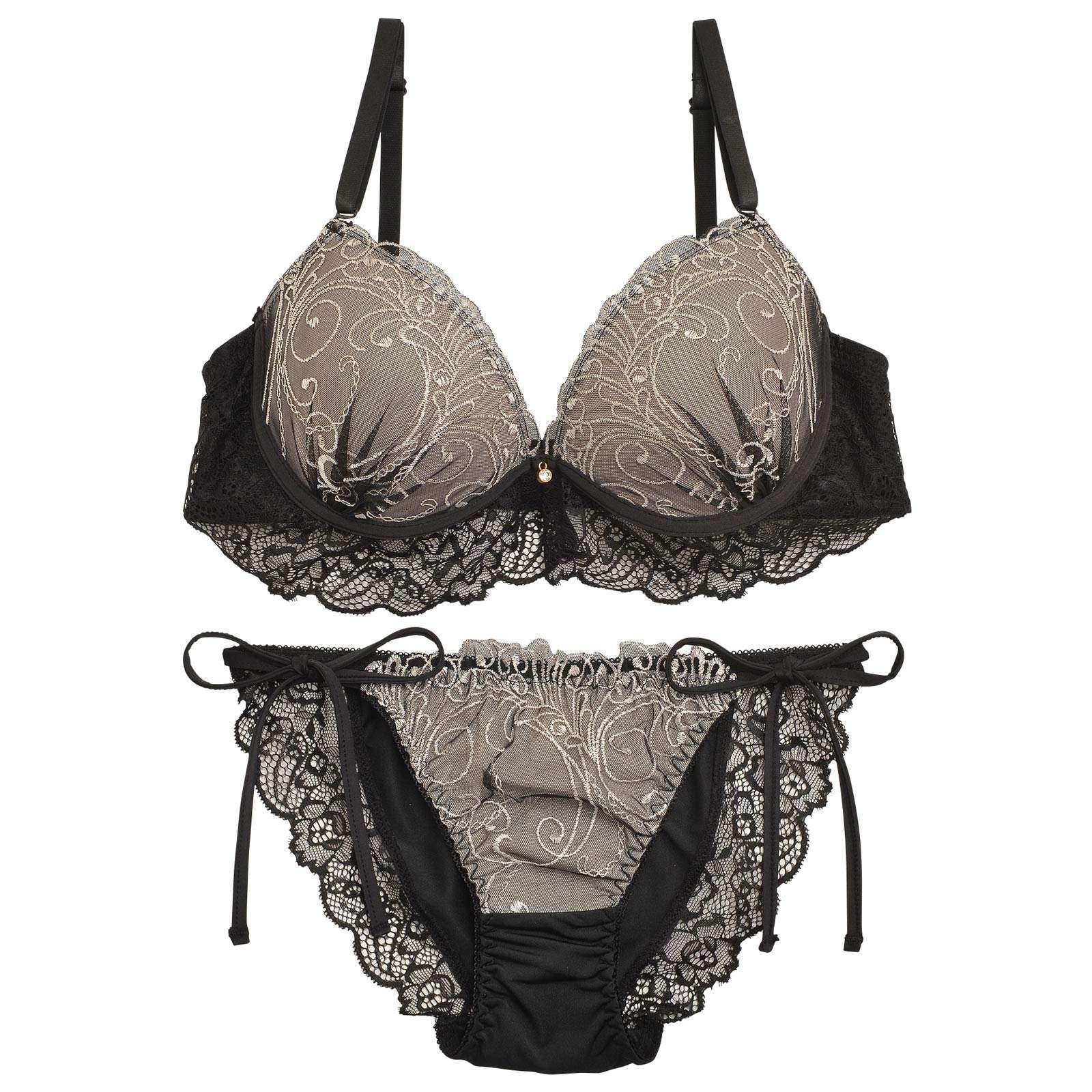 【三上悠亜着用】【EFサイズ】ロイヤルレースレイヤードブラジャー&サイド紐フルバックショーツ - 【公式】247Lingerie