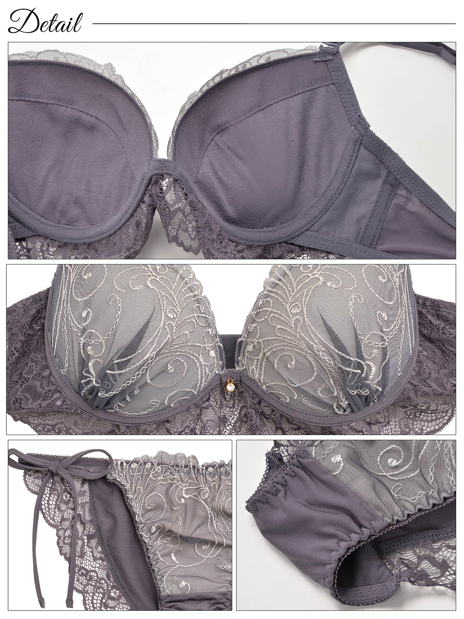 【三上悠亜着用】【EFサイズ】ロイヤルレースレイヤードブラジャー&サイド紐フルバックショーツ - 【公式】247Lingerie