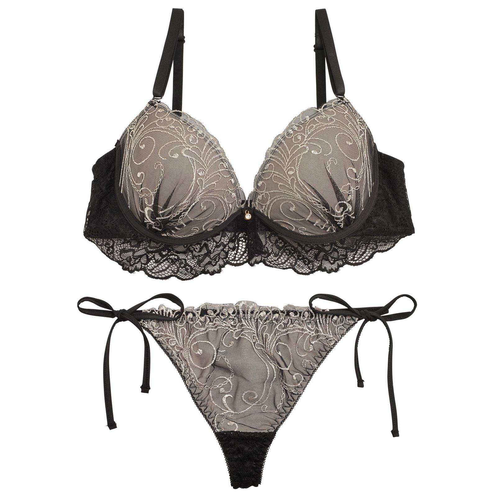 12/2再販!【三上悠亜着用】【EFサイズ】ロイヤルレースレイヤードブラジャー&サイド紐Tバックショーツ