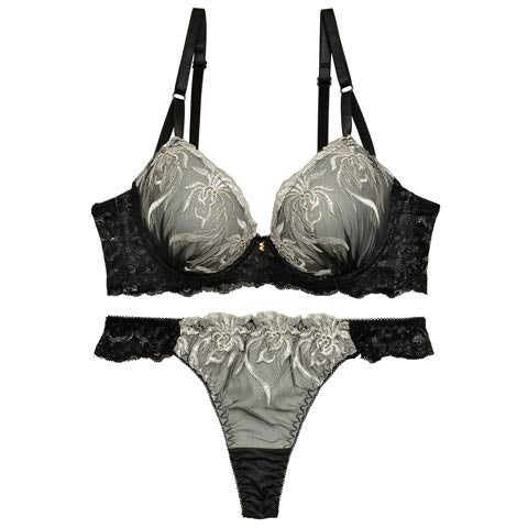 11/29再販!【三上悠亜着用】モーヴボタニカルエンブロイダリー育乳脇高ブラジャー&Tバックショーツ