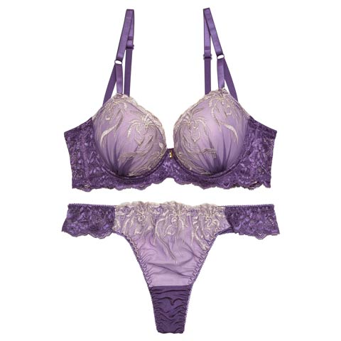 11/29再販!【三上悠亜着用】モーヴボタニカルエンブロイダリー育乳脇高ブラジャー&Tバックショーツ