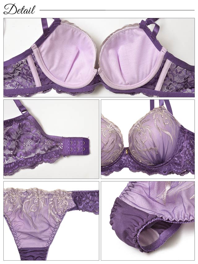 11/29再販!【三上悠亜着用】モーヴボタニカルエンブロイダリー育乳脇高ブラジャー&Tバックショーツ