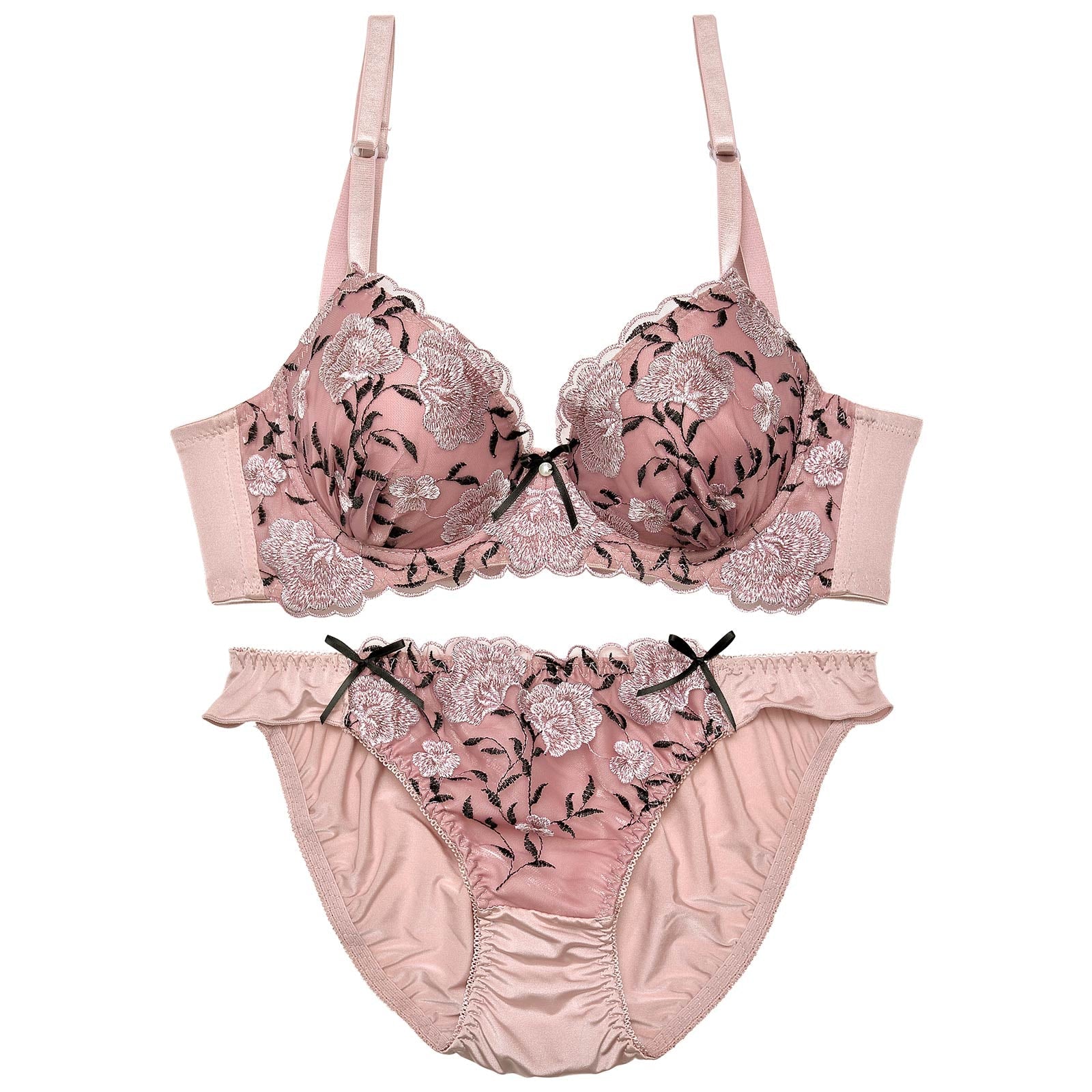 ニュアンスブルームリボン育乳脇高ブラジャー&フルバックショーツ