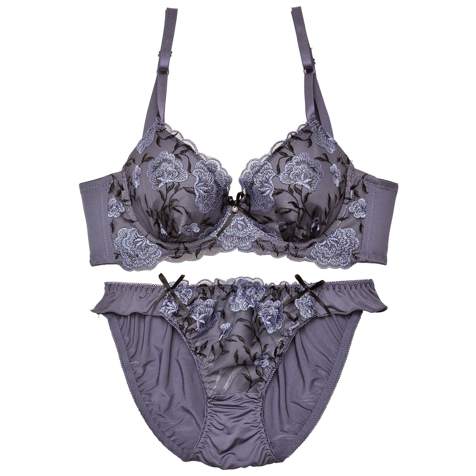 ニュアンスブルームリボン育乳脇高ブラジャー&フルバックショーツ