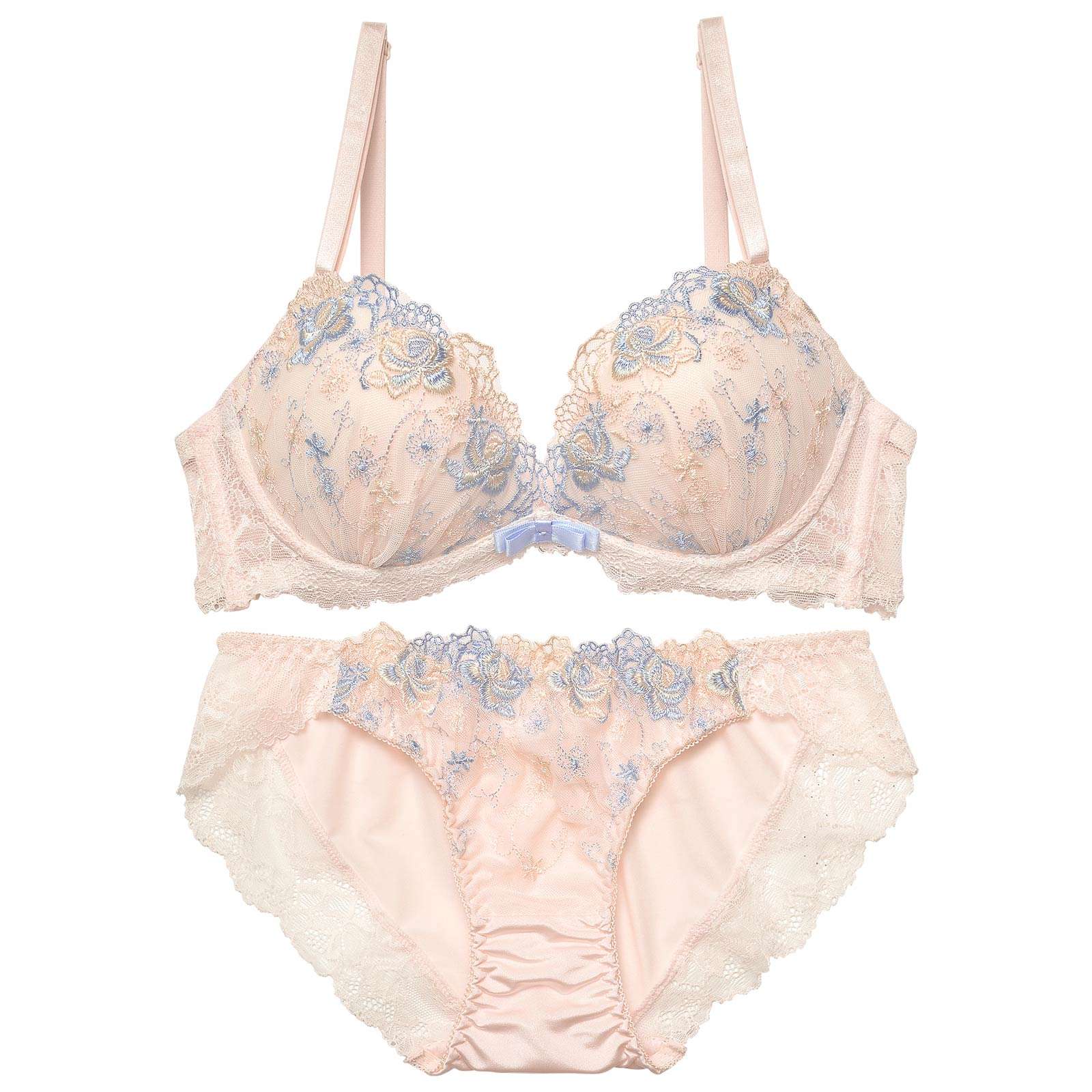 パステルフェミニンローズブラジャー&フルバックショーツ