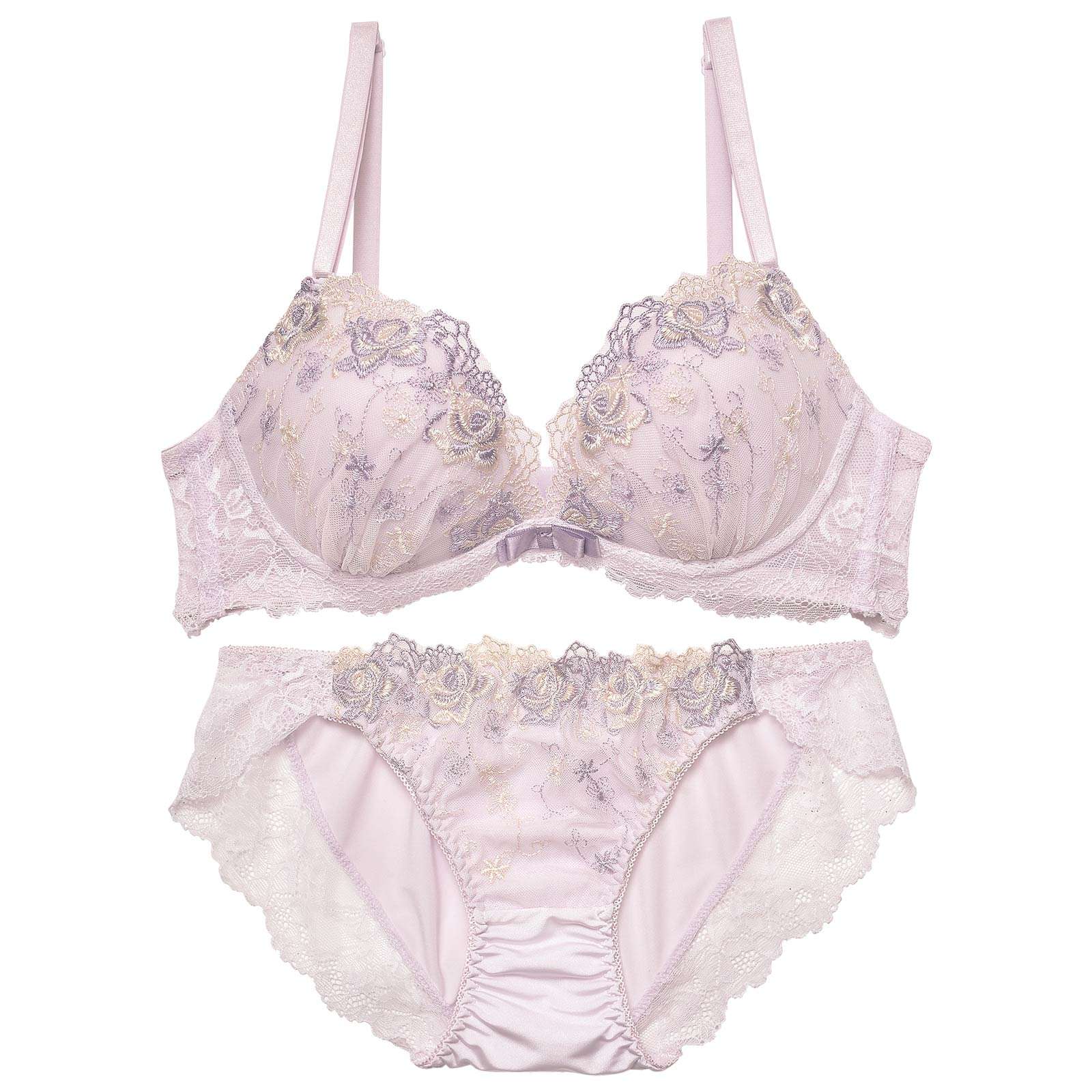 パステルフェミニンローズブラジャー&フルバックショーツ