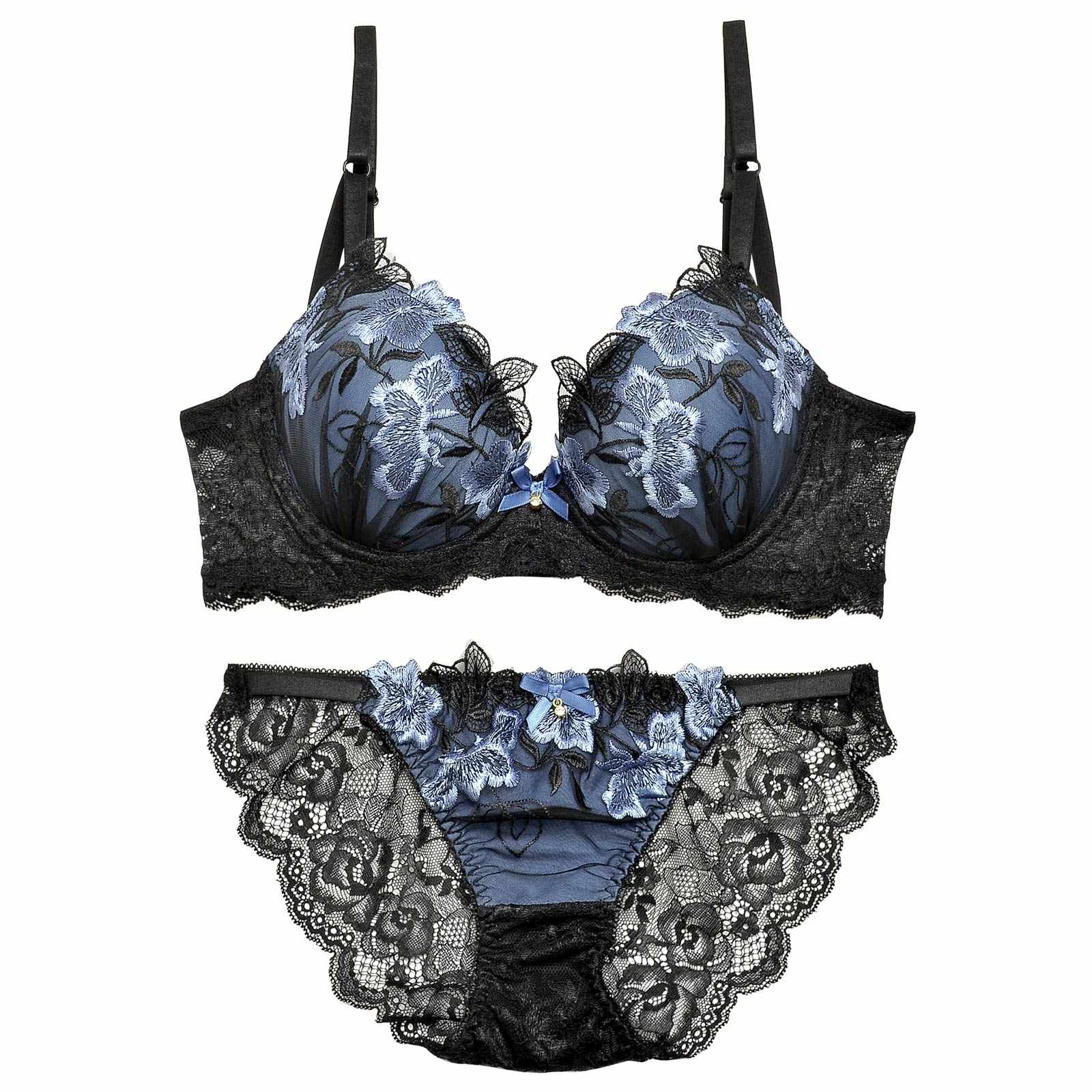 12/9再販!ダスティブルームエンブロイダリー育乳脇高ブラジャー&バック透けフルバックショーツ