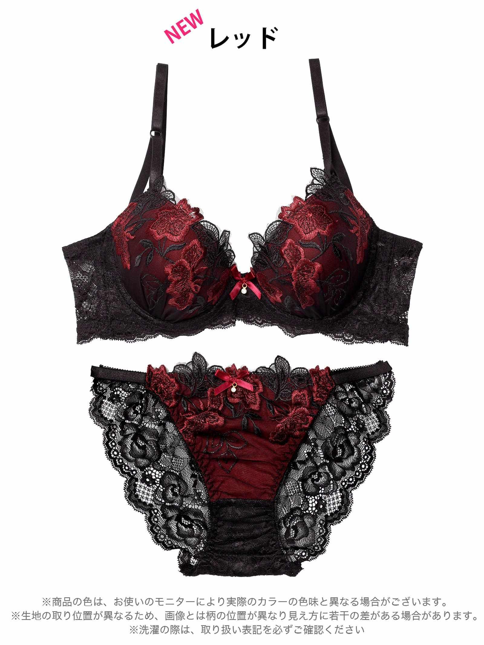 2/14再販!ダスティブルームエンブロイダリー育乳脇高ブラジャー&バック透けフルバックショーツ - 【公式】247Lingerie