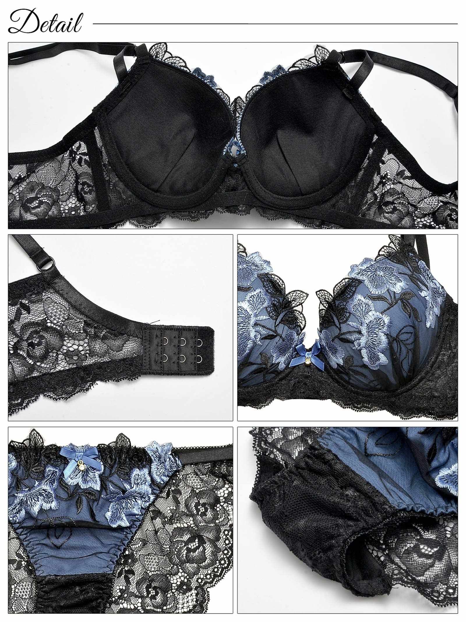 12/9再販!ダスティブルームエンブロイダリー育乳脇高ブラジャー&バック透けフルバックショーツ