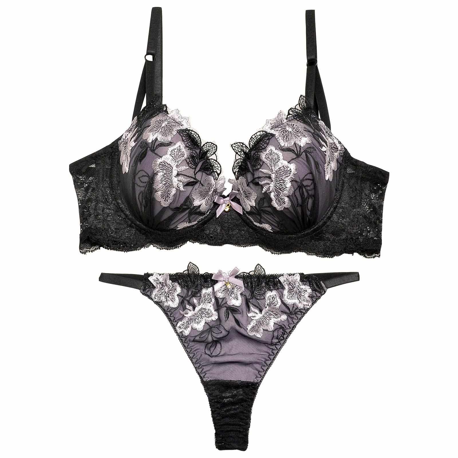2/14再販!ダスティブルームエンブロイダリー育乳脇高ブラジャー&バック透けTバックショーツ - 【公式】247Lingerie