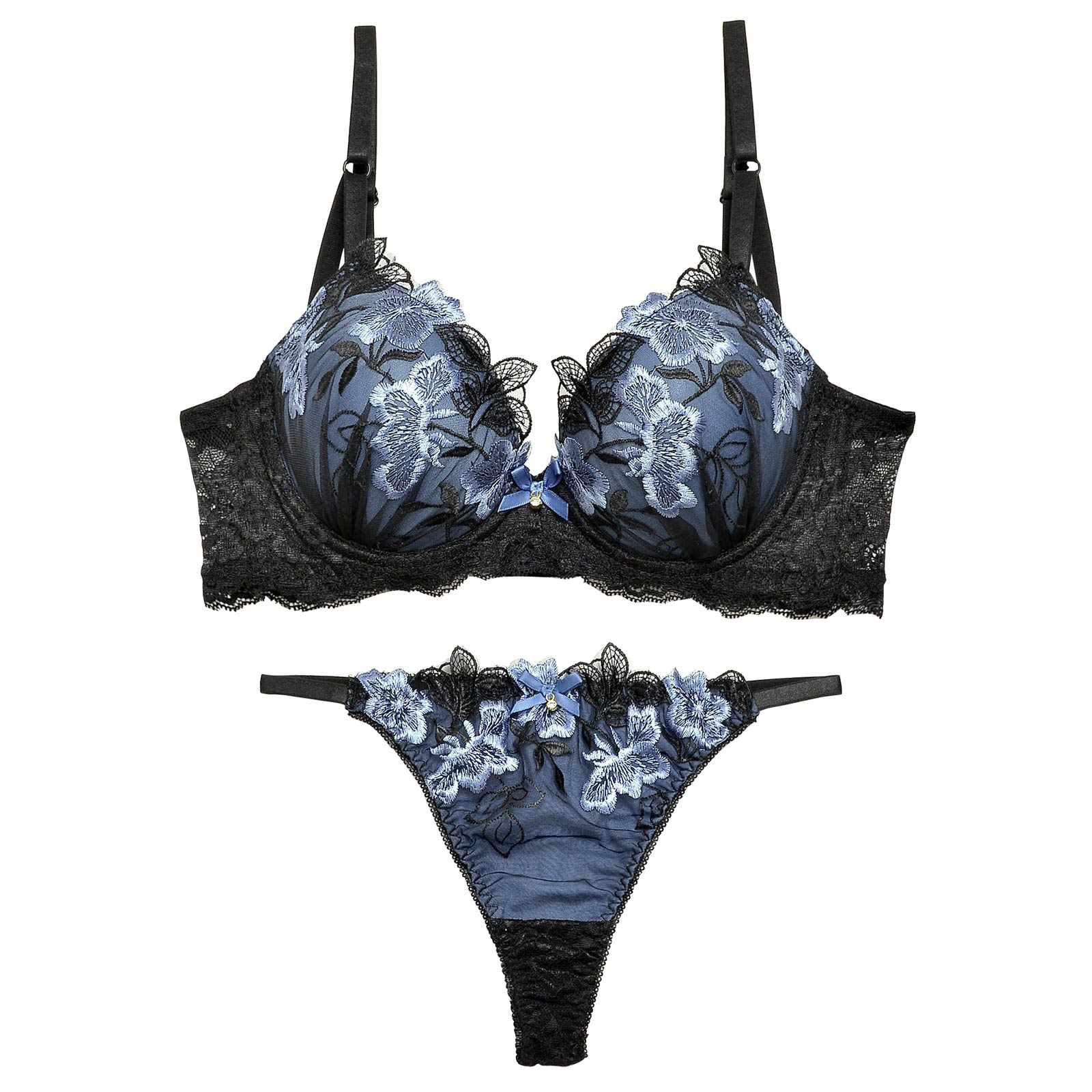 12/9再販!ダスティブルームエンブロイダリー育乳脇高ブラジャー&バック透けTバックショーツ