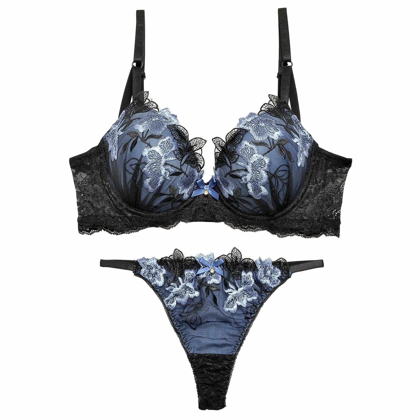 2/14再販!ダスティブルームエンブロイダリー育乳脇高ブラジャー&バック透けTバックショーツ - 【公式】247Lingerie
