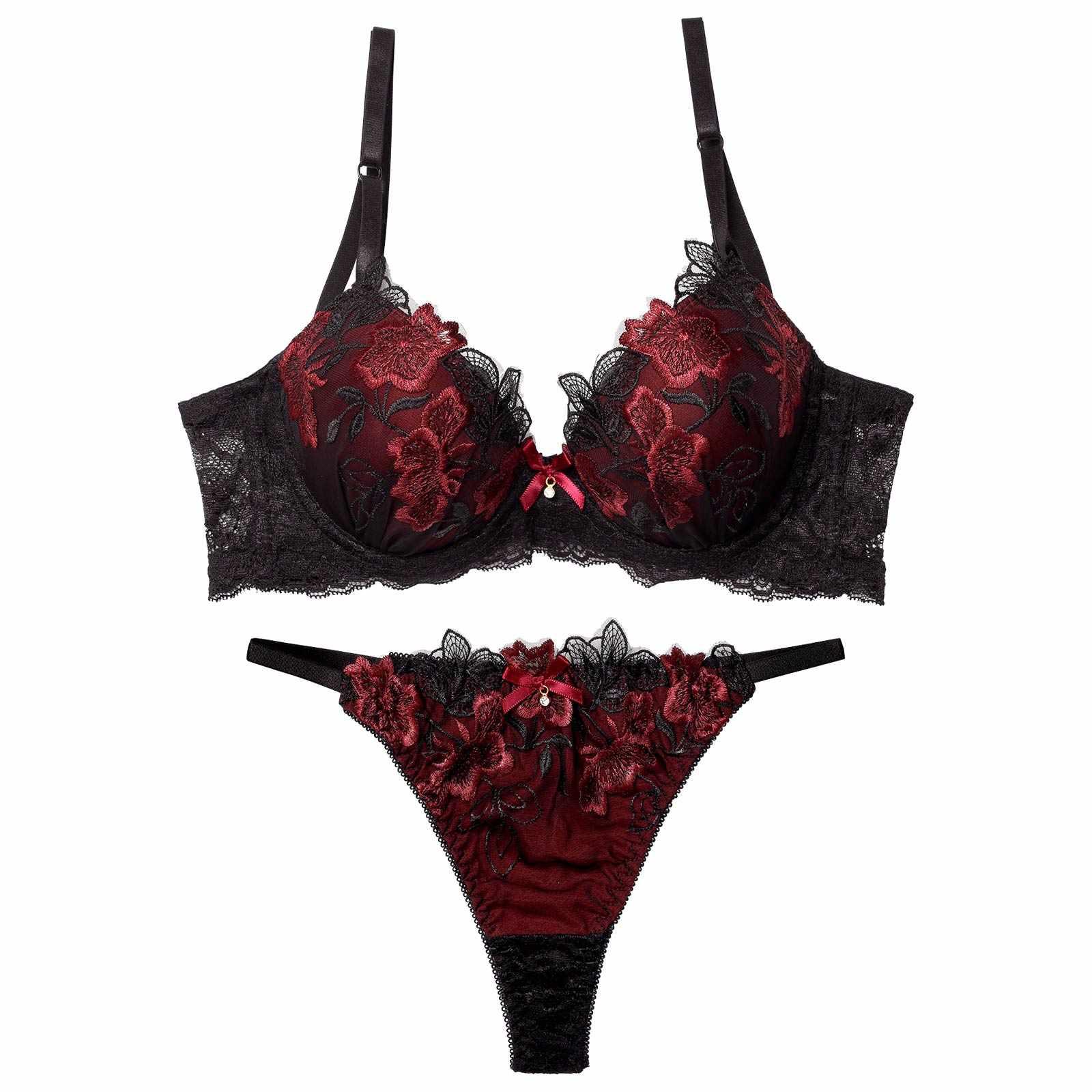 2/14再販!ダスティブルームエンブロイダリー育乳脇高ブラジャー&バック透けTバックショーツ - 【公式】247Lingerie