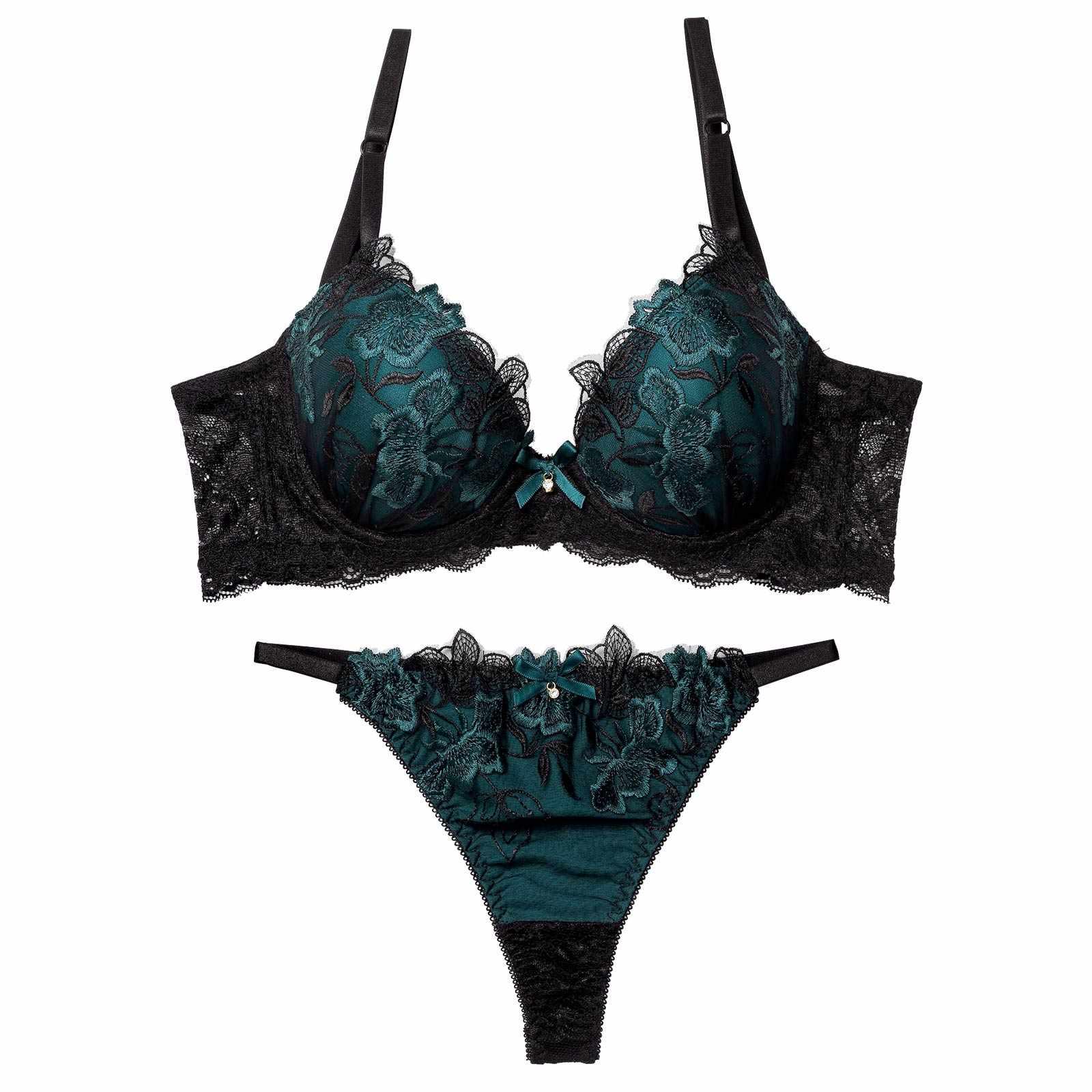 2/14再販!ダスティブルームエンブロイダリー育乳脇高ブラジャー&バック透けTバックショーツ - 【公式】247Lingerie