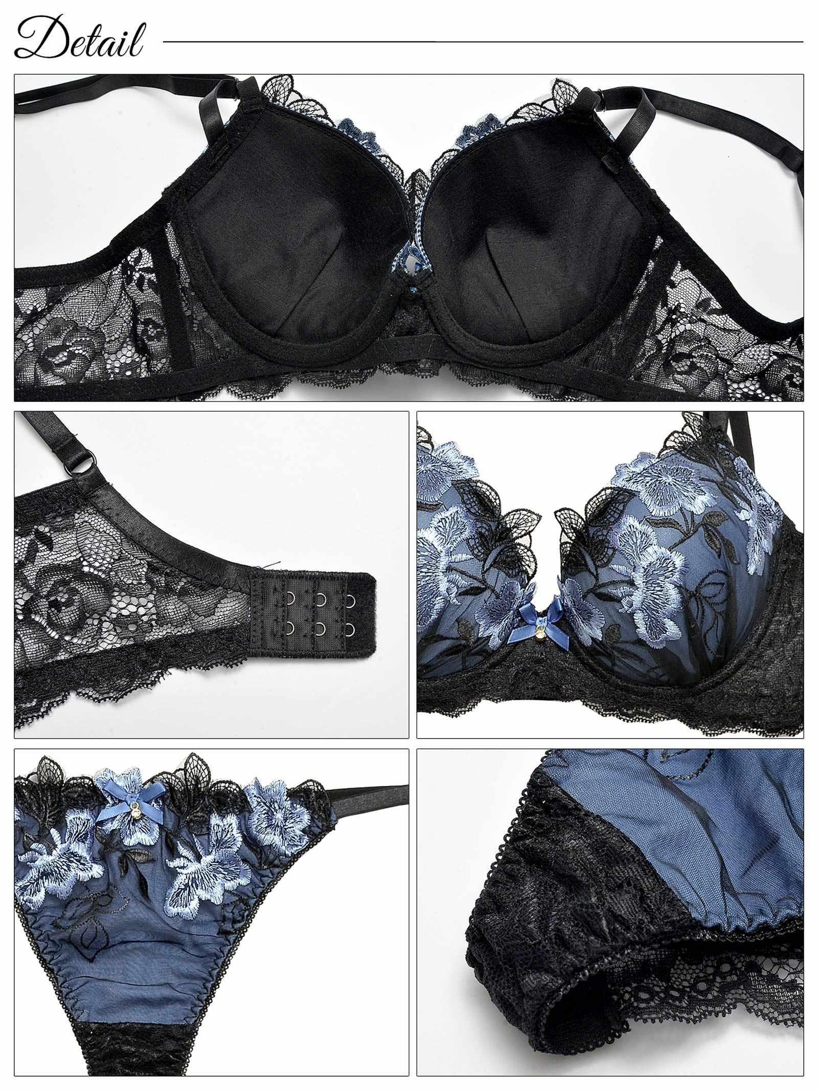 2/14再販!ダスティブルームエンブロイダリー育乳脇高ブラジャー&バック透けTバックショーツ - 【公式】247Lingerie