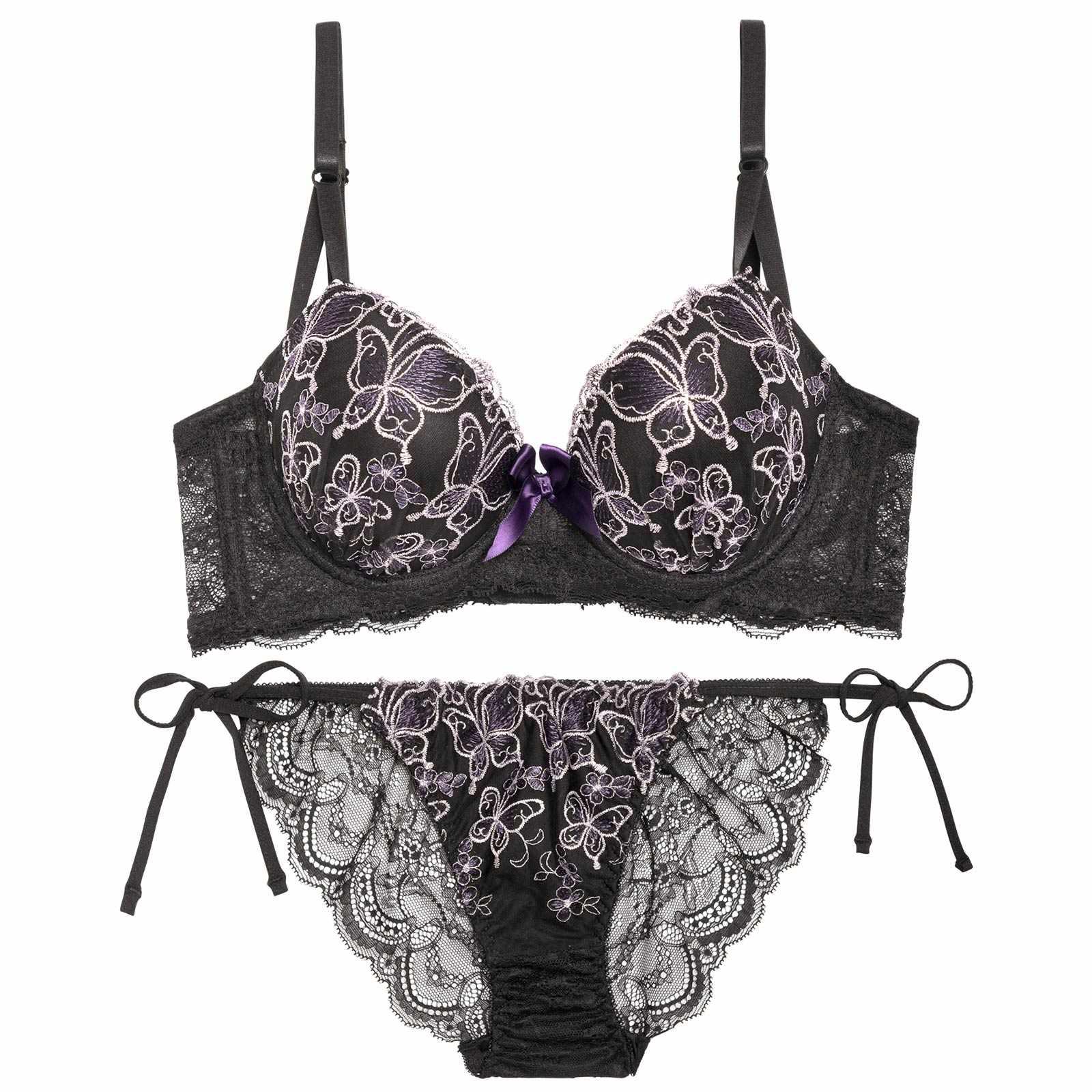 2/25再販!【三上悠亜着用】エレガントシャイニーバタフライ育乳脇高ブラジャー&サイド紐バック透けフルバックショーツ - 【公式】247Lingerie