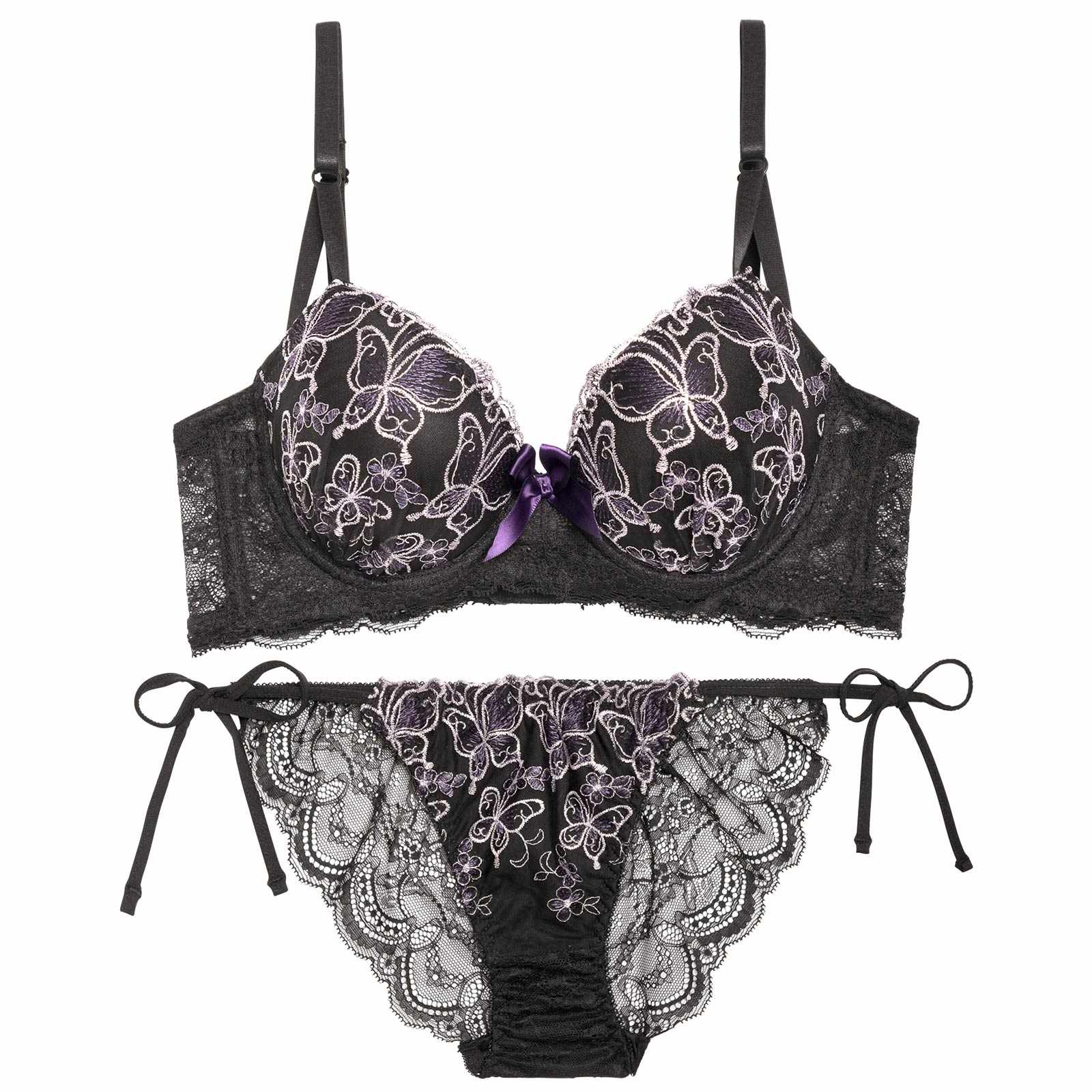 10/28再販!【三上悠亜着用】エレガントシャイニーバタフライ育乳脇高ブラジャー&サイド紐バック透けフルバックショーツ