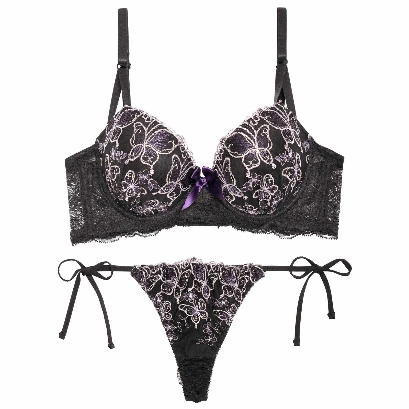 12/23再販!【三上悠亜着用】エレガントシャイニーバタフライ育乳脇高ブラジャー&サイド紐バック透けTバックショーツ - 【公式】247Lingerie