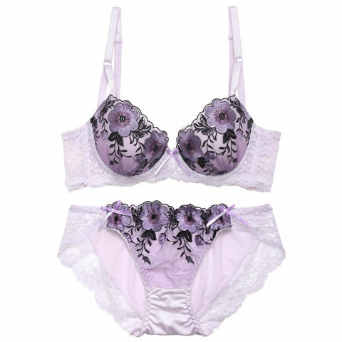 ドレッシーバイオレットフルール育乳脇高ブラジャー&フルバックショーツ