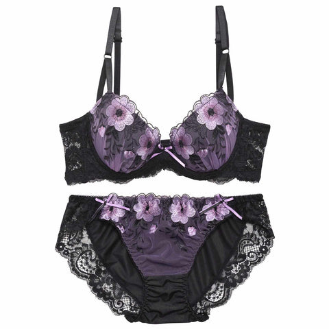 ドレッシーバイオレットフルール育乳脇高ブラジャー&フルバックショーツ