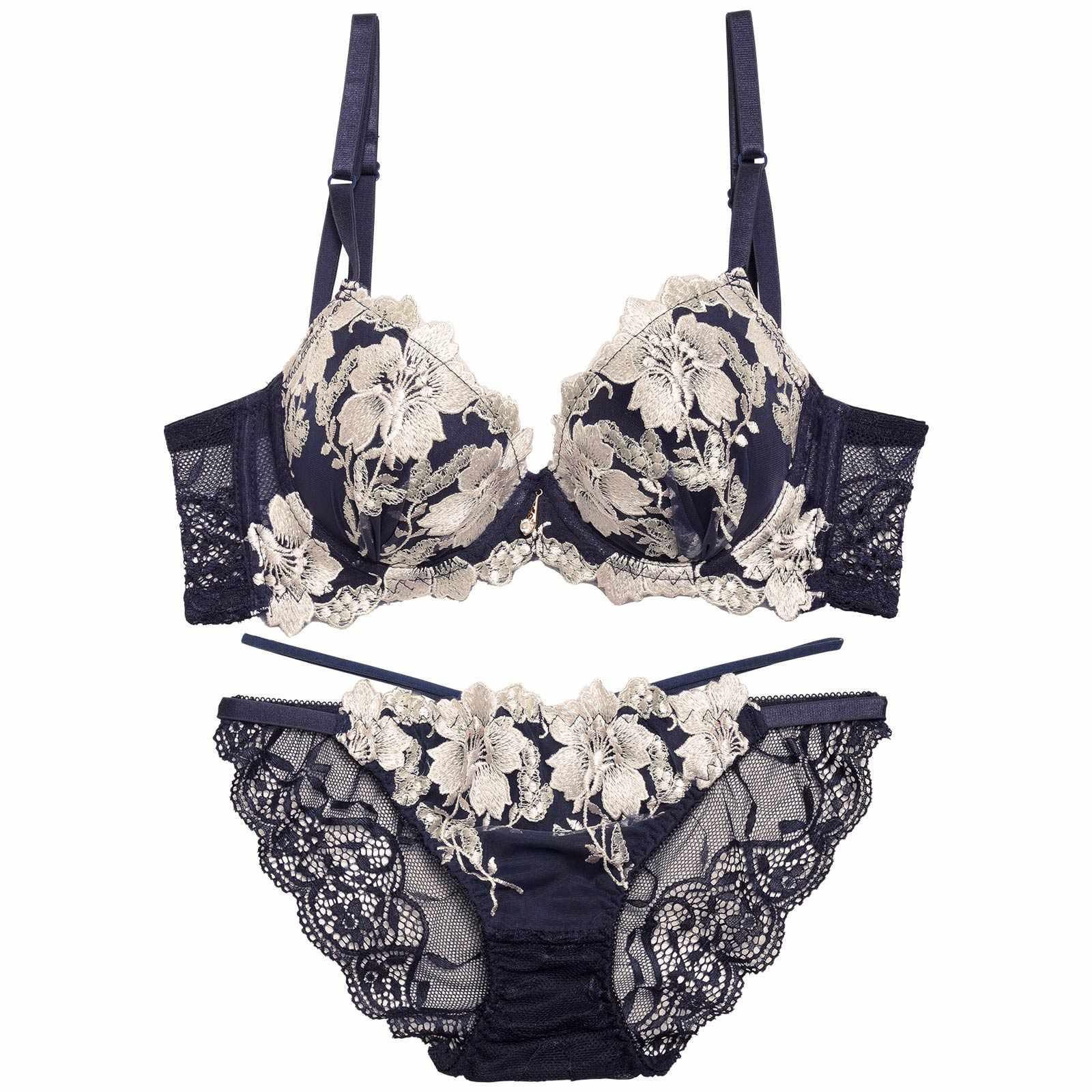 【EFサイズ】グラジオラスflowerレース育乳脇高ブラジャー&バック透けフルバックショーツ - 【公式】247Lingerie