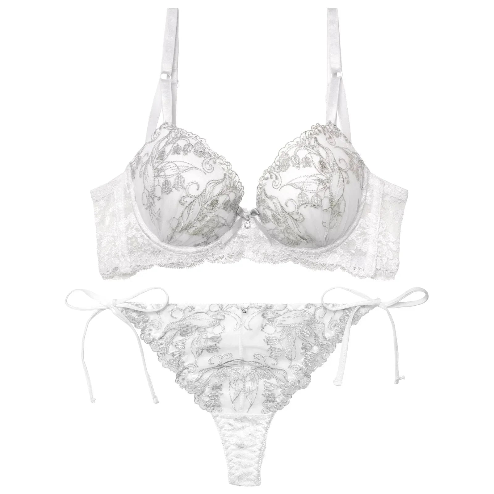 【三上悠亜着用】リリーベルエンブロイダリー育乳脇高ブラジャー&サイド紐バック透けTバックショーツ - 【公式】247Lingerie