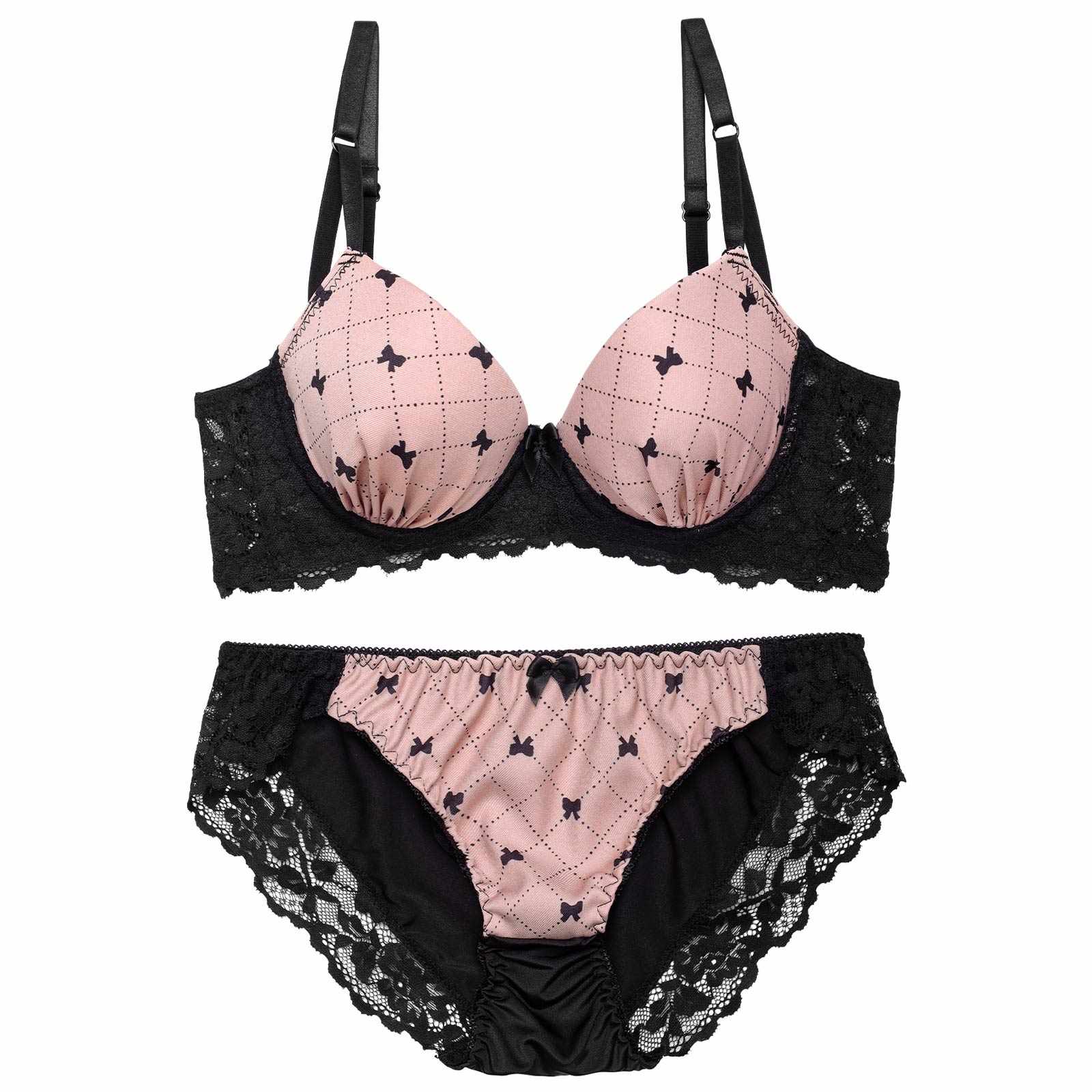 チャーミングプチリボン育乳脇高ブラジャー&フルバックショーツ