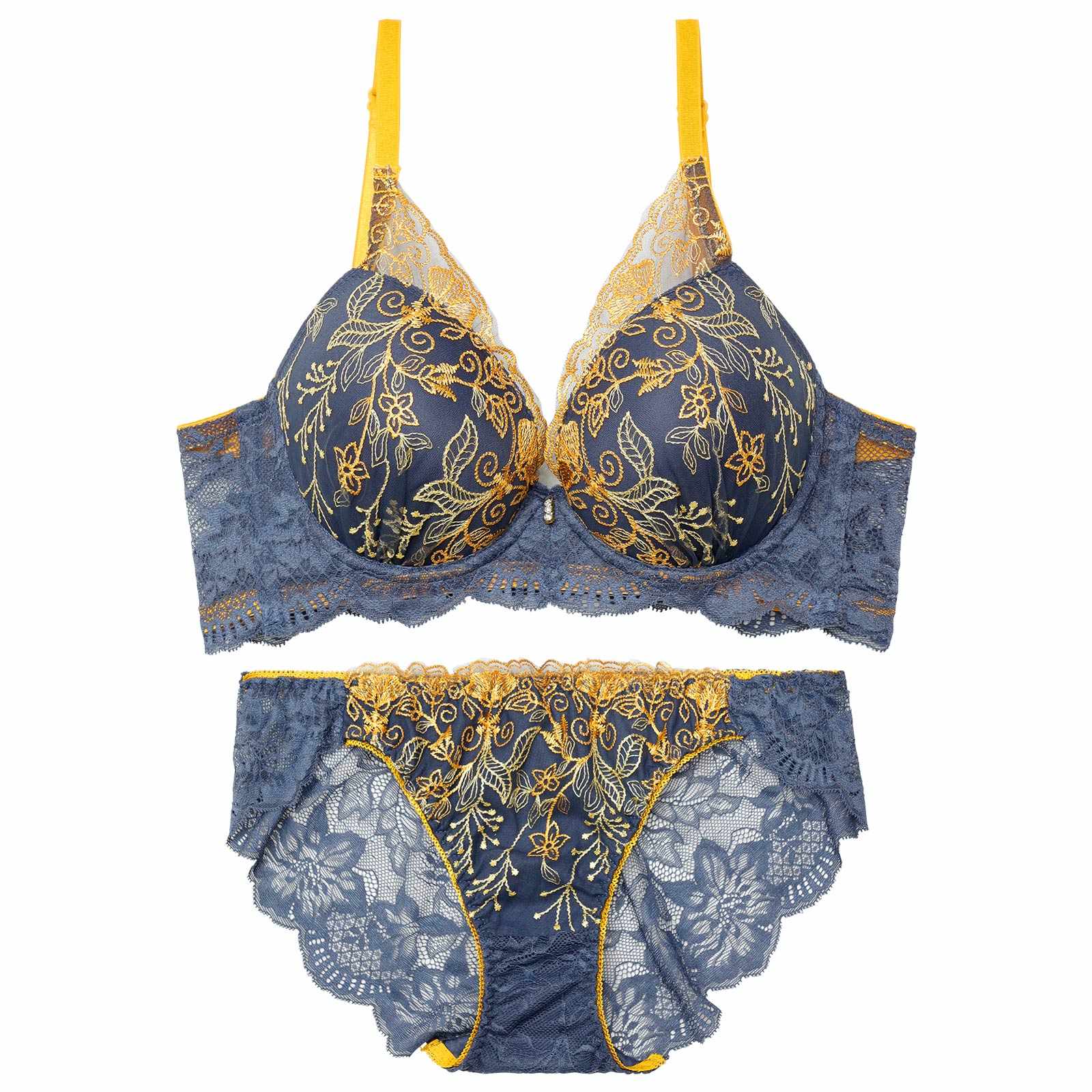 【三上悠亜着用】ビビットボタニカルフラワー育乳脇高ブラジャー&バック透けフルバックショーツ