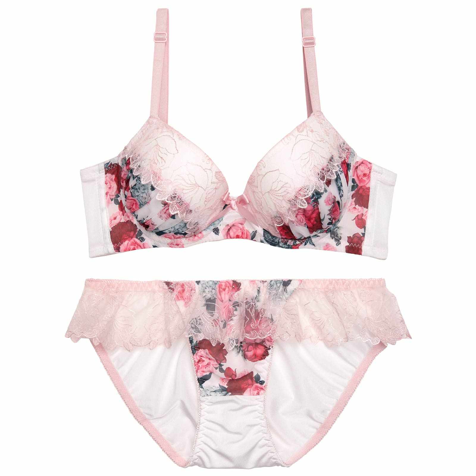 ファビュラスローズレース育乳脇高ブラジャー&フルバックショーツ