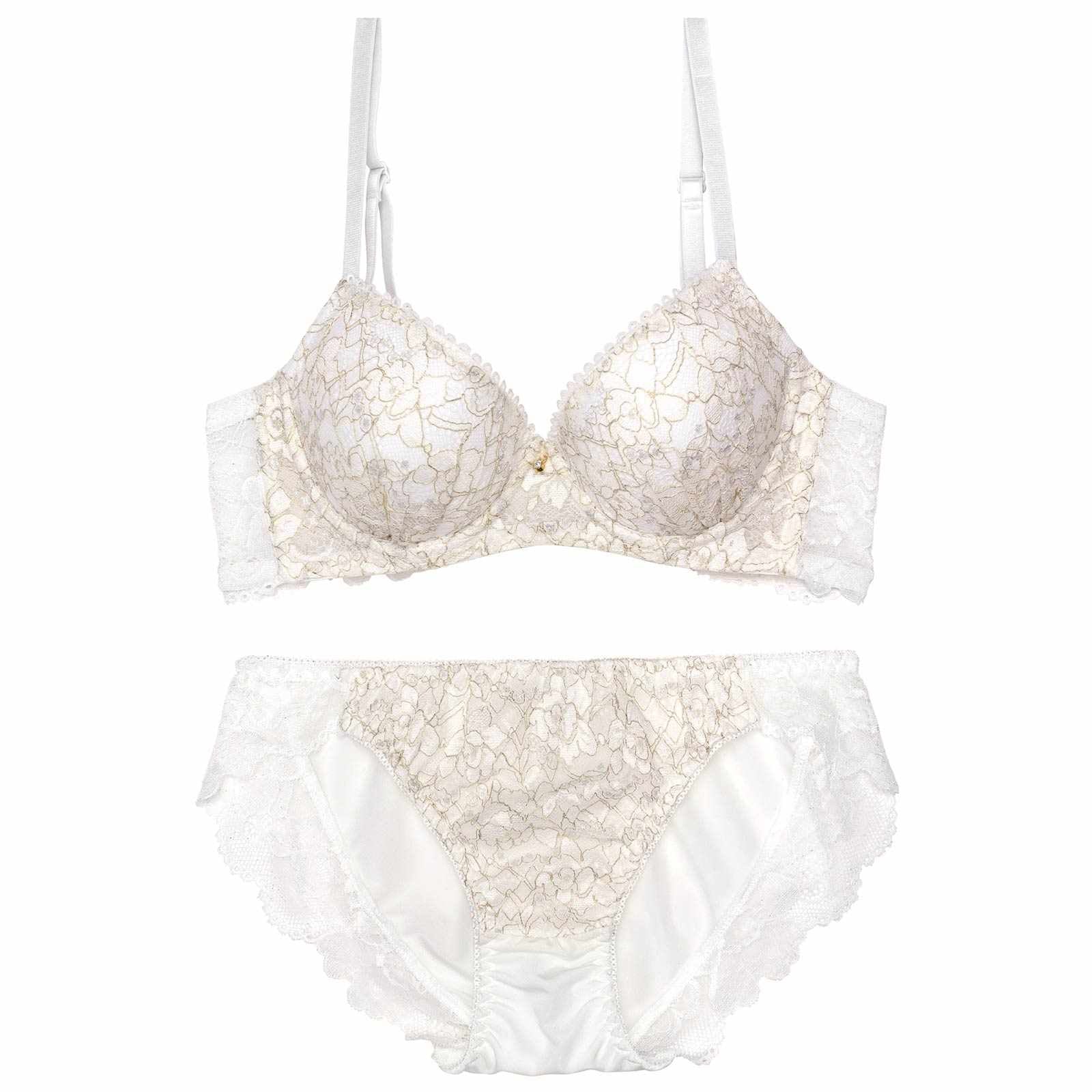 レーシィスパークルフラワー育乳脇高ブラジャー&フルバックショーツ