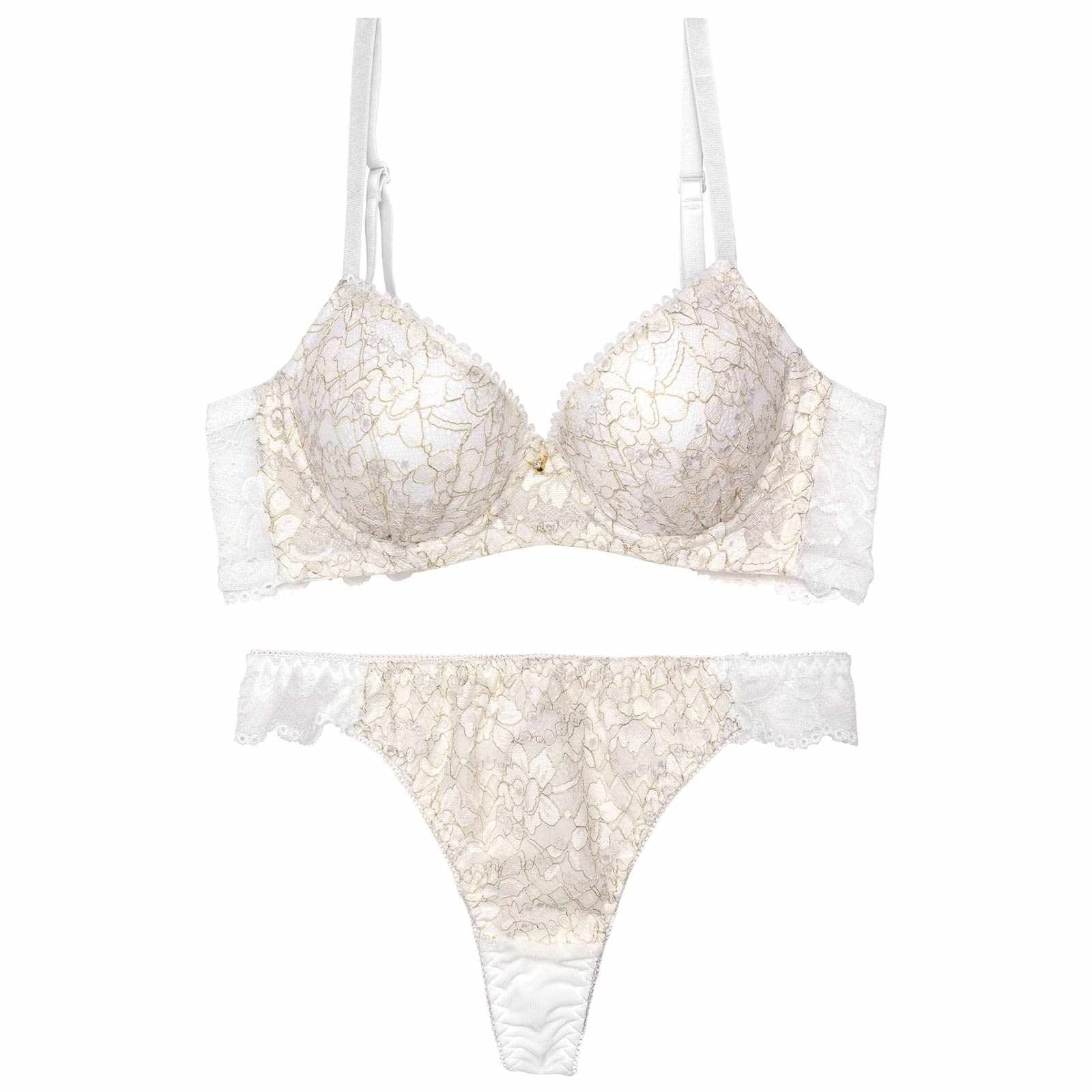 レーシィスパークルフラワー育乳脇高ブラジャー&Tバックショーツ