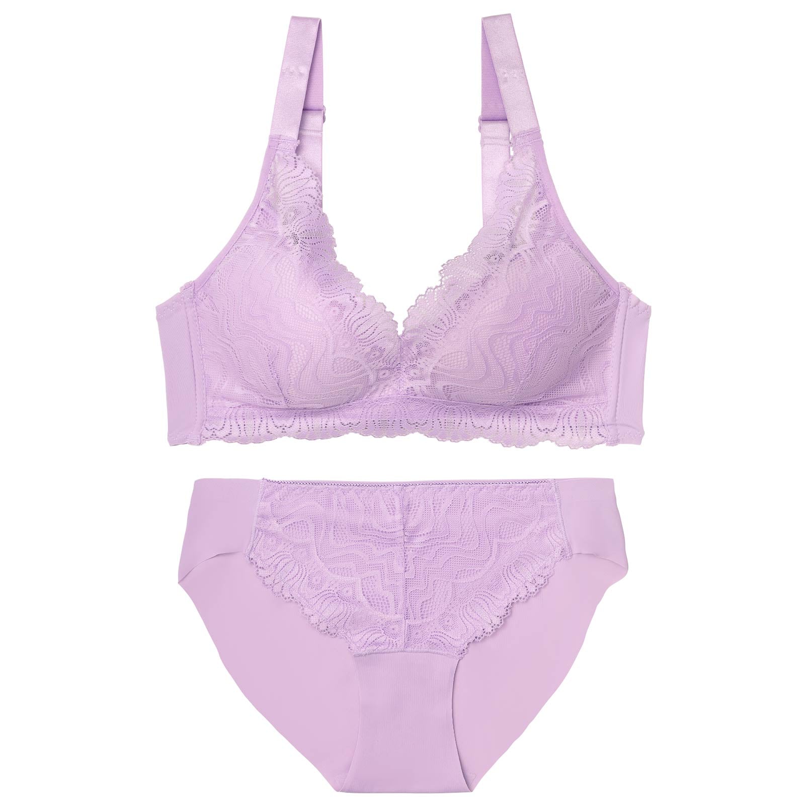 【ノンワイヤー】ナチュラルソフトレース育乳脇高ブラジャー&フルバックショーツ