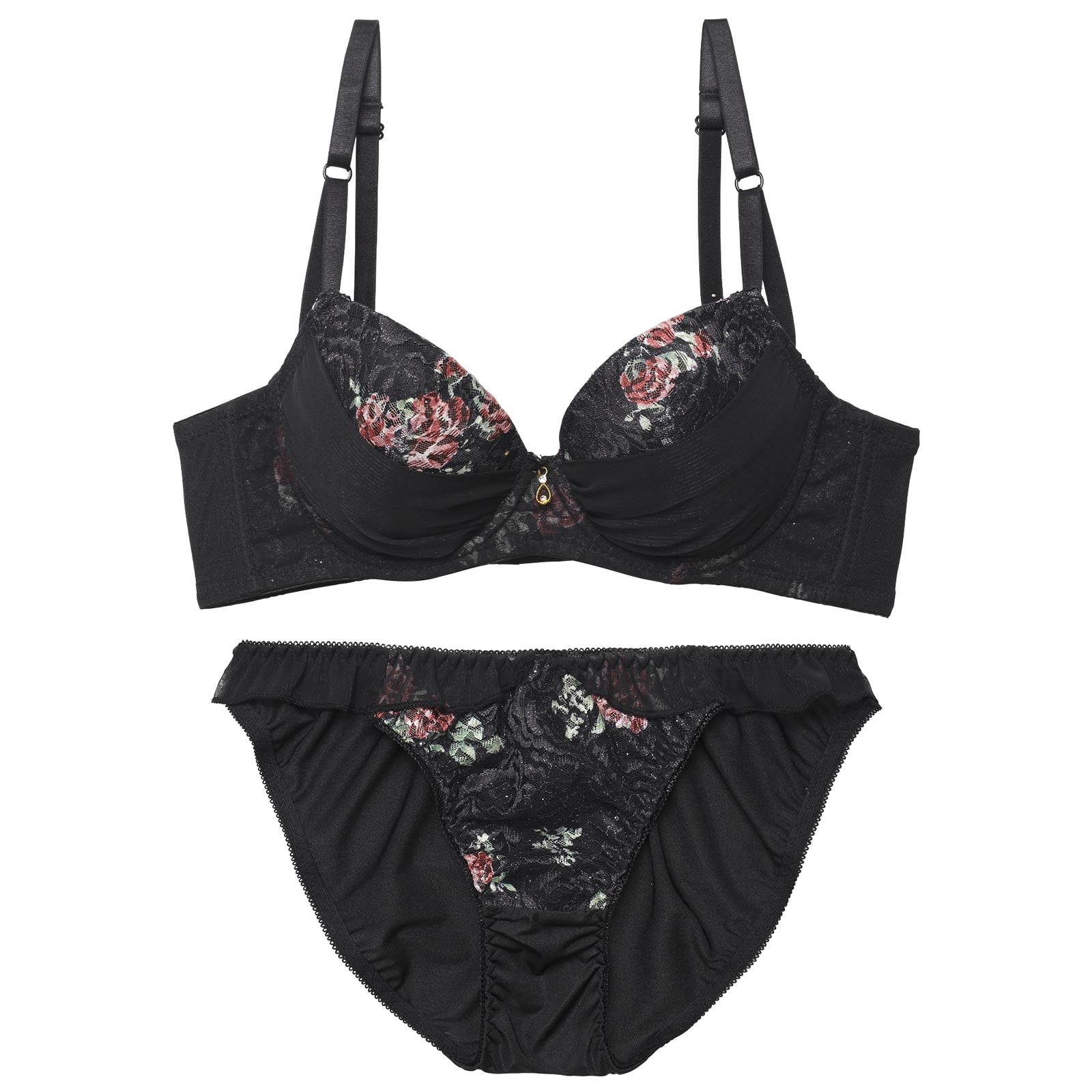 ルミナスロージーレース育乳脇高ブラジャー&フルバックショーツ