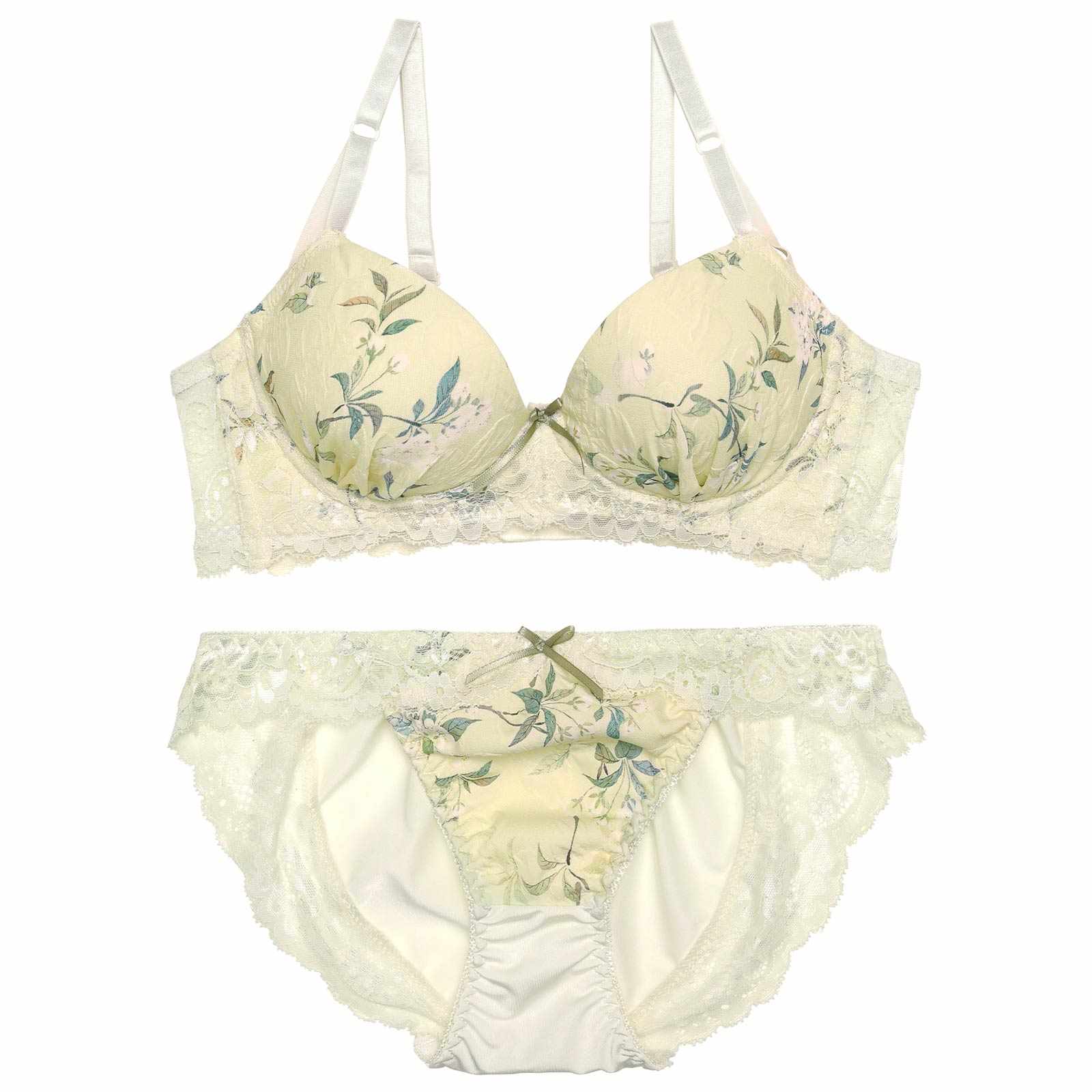 ミルキーコットンフラワー育乳脇高ブラジャー&フルバックショーツ