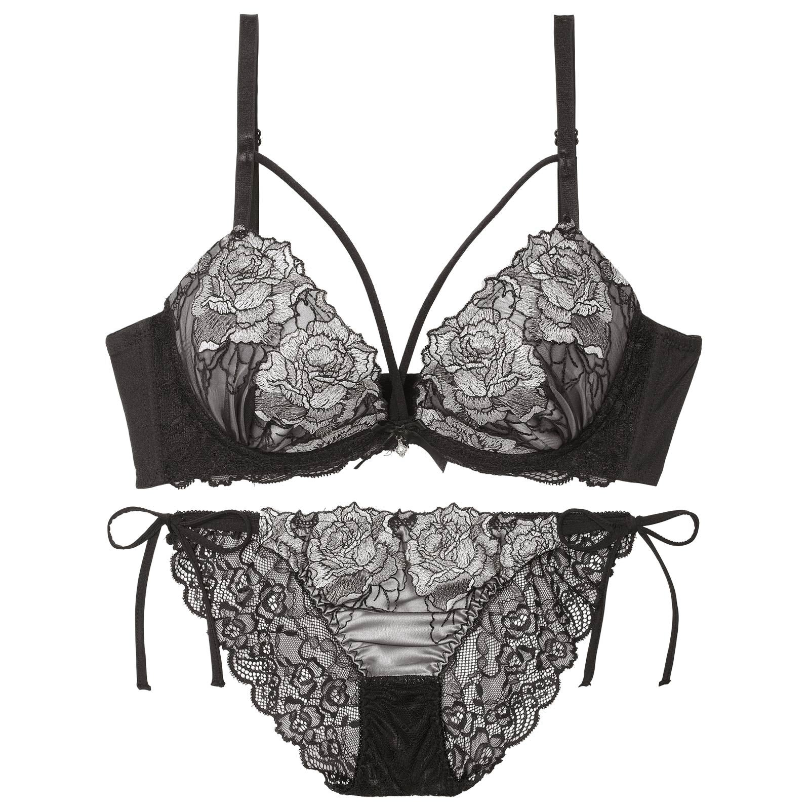 【三上悠亜着用】クラシックモダンローズコード育乳脇高ブラジャー&サイド紐バック透けフルバックショーツ - 【公式】247Lingerie