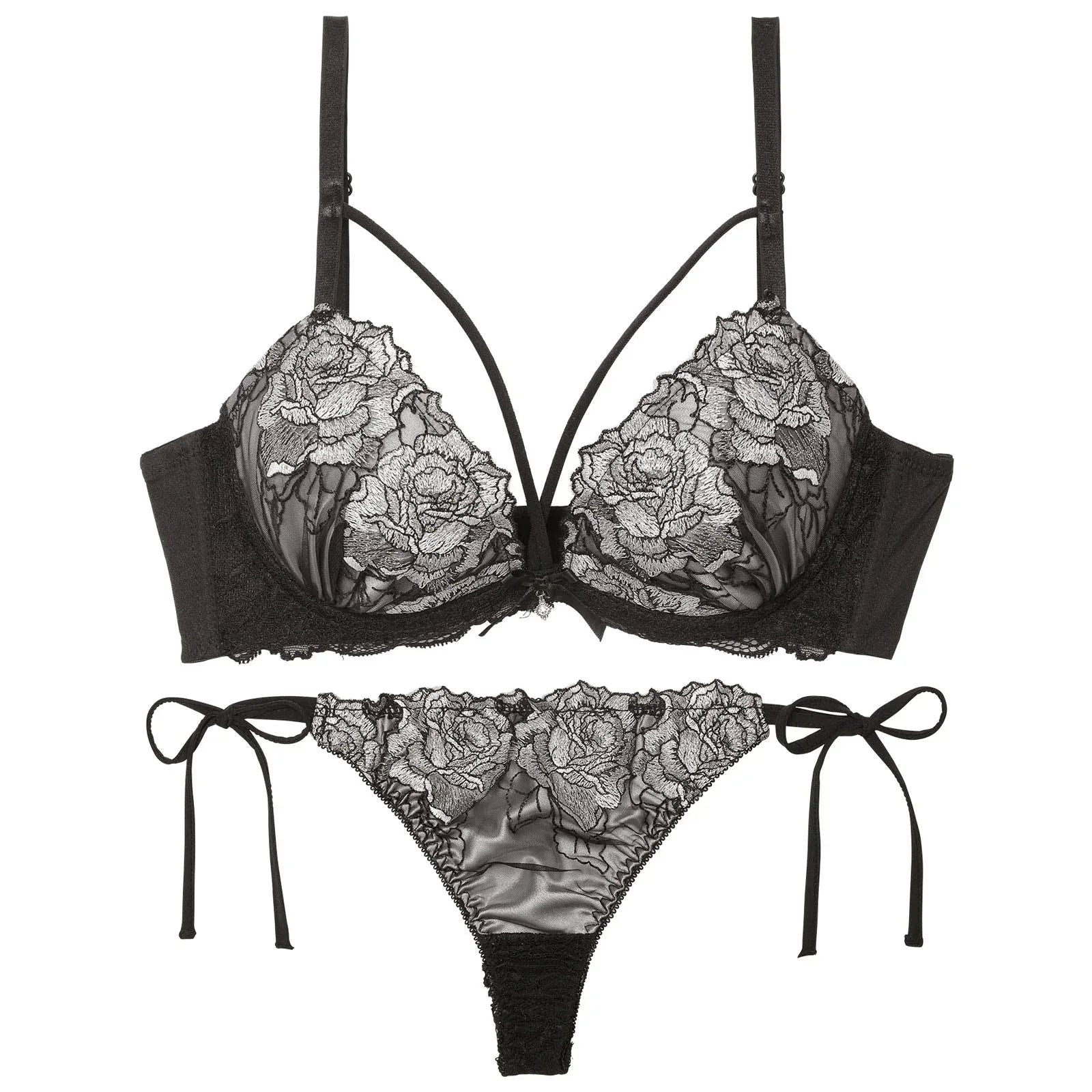 【三上悠亜着用】クラシックモダンローズコード育乳脇高ブラジャー&サイド紐バック透けTバックショーツ - 【公式】247Lingerie