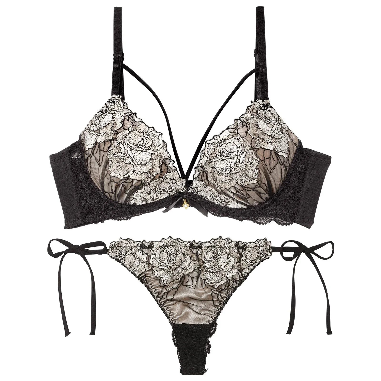 【三上悠亜着用】クラシックモダンローズコード育乳脇高ブラジャー&サイド紐バック透けTバックショーツ - 【公式】247Lingerie